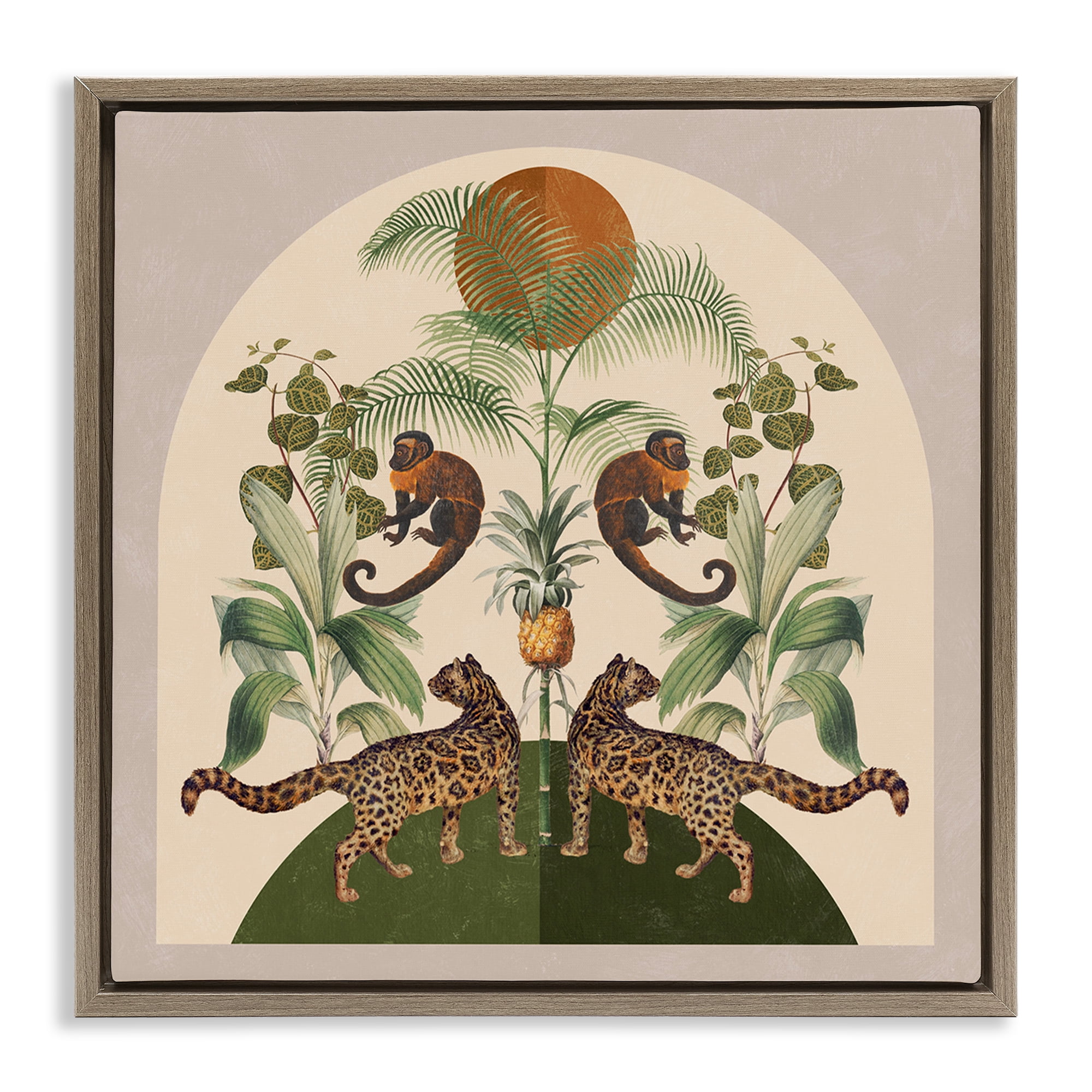 Stupell Industries Boho Jungle Animals Landscape Painting Brown Floater Framed Canvas Art Print Wall Art, 18 x 18