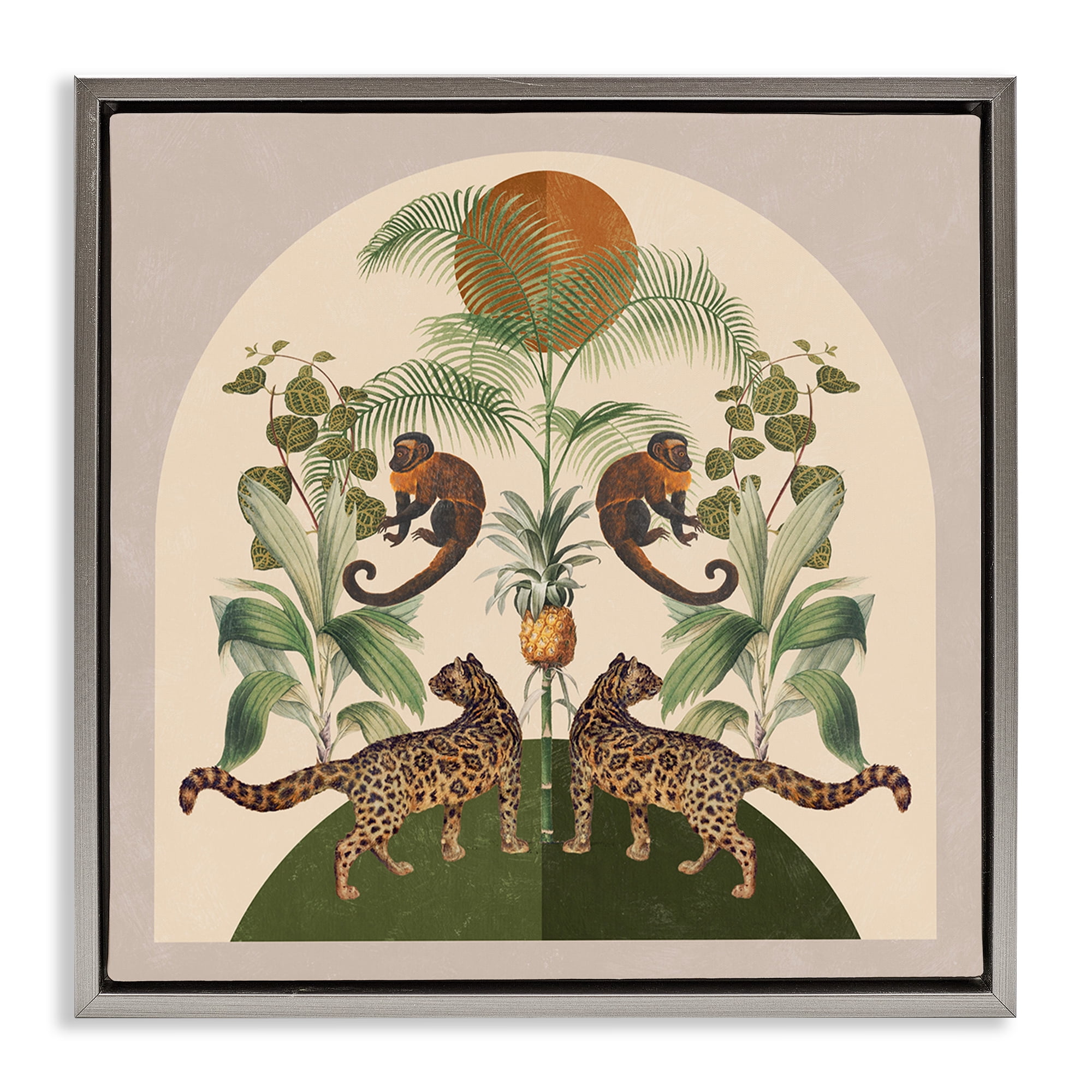 Stupell Industries Boho Jungle Animals Landscape Painting Gray Floater Framed Canvas Art Print Wall Art, 25 x 25