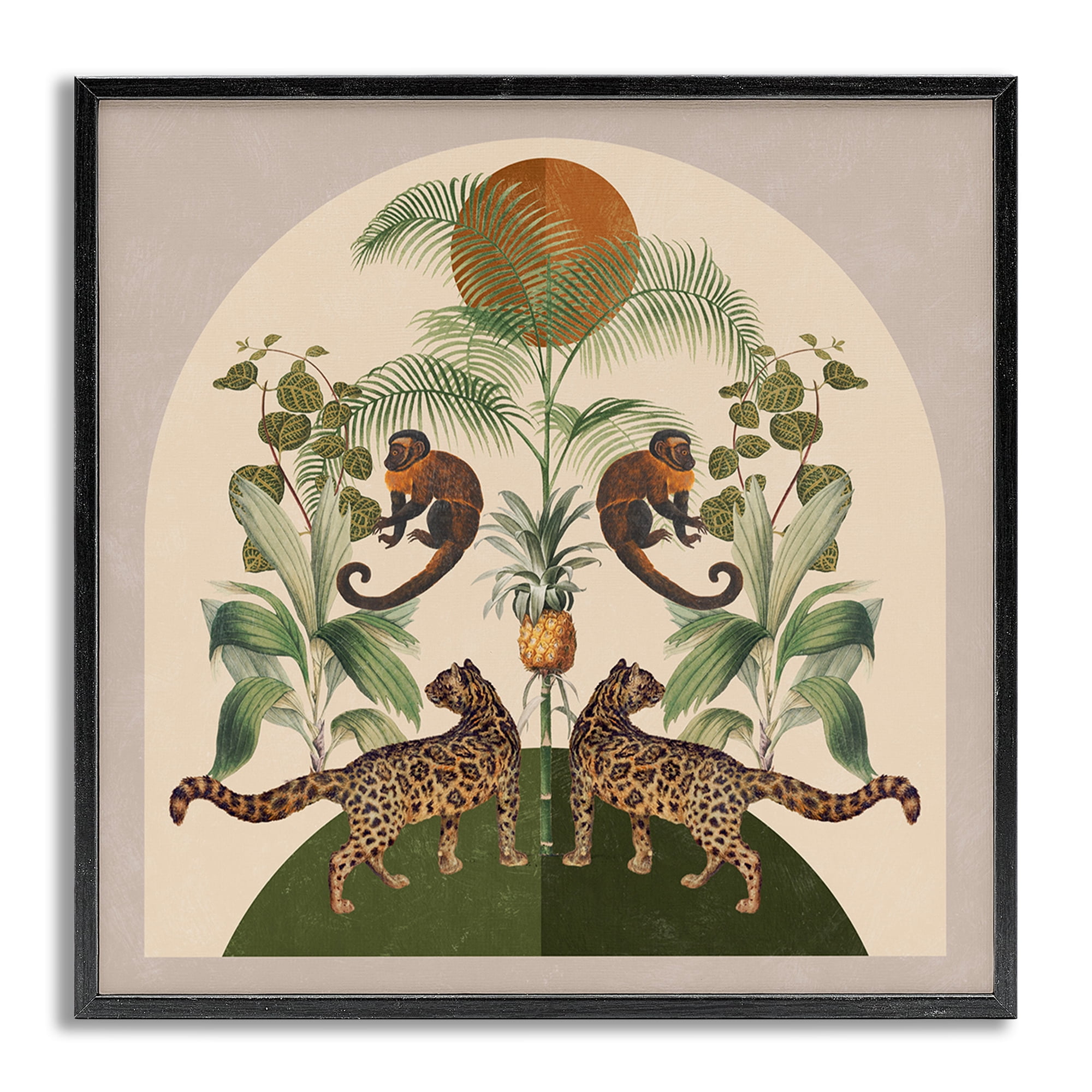 Stupell Industries Boho Jungle Animals Landscape Painting Gray Framed Art Print Wall Art, 24 x 24