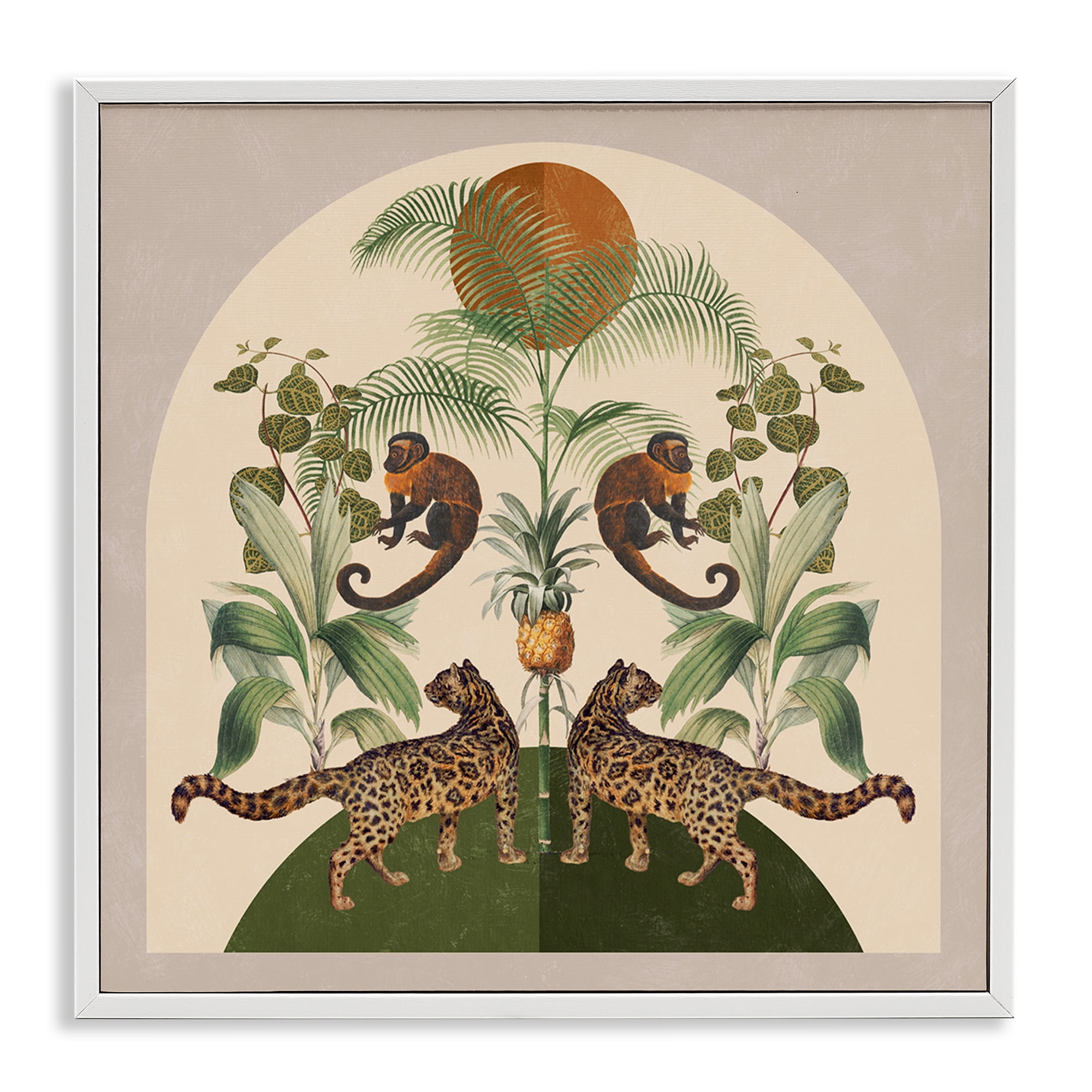 Stupell Industries Boho Jungle Animals Landscape Painting White Framed Art Print Wall Art, 24 x 24