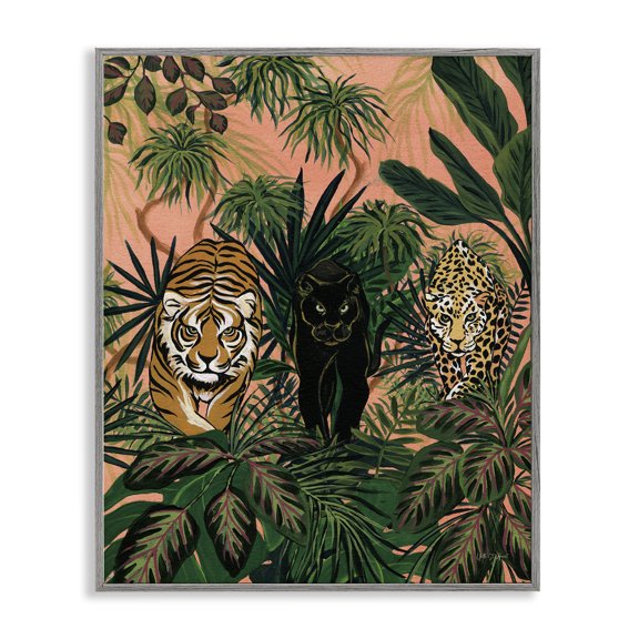 Stupell Industries Boho Jungle Prowlers Animals Painting Gray Framed Art Print Wall Art, 24 x 30