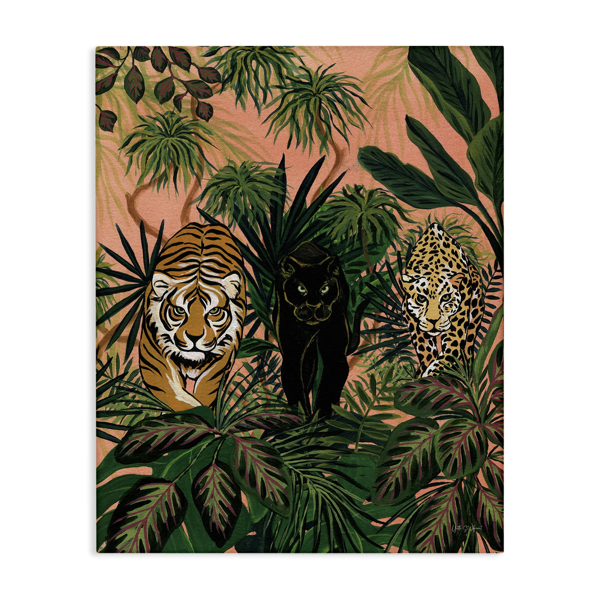 Stupell Industries Boho Jungle Prowlers Animals Painting Wrapped Canvas Art Print Wall Art, 16 x 20