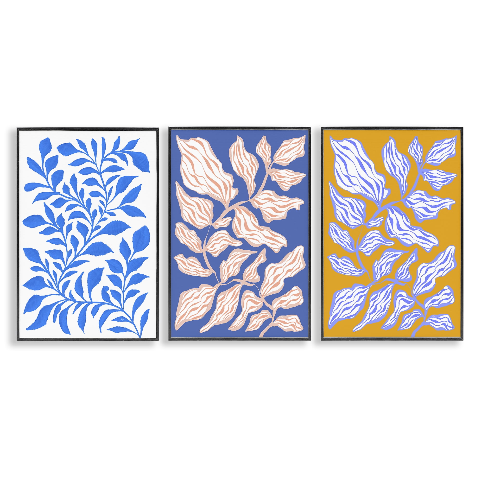 Stupell Industries Boho Leaf Patterns Plants & Flowers Painting Black Framed Art Print Wall Art, 12 x 18, Set of 3