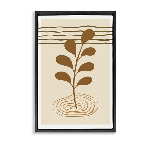 Stupell Industries Boho Leaf Sprig Botanical & Floral Painting Black Floater Framed Canvas Art Print Wall Art, 17 x 25