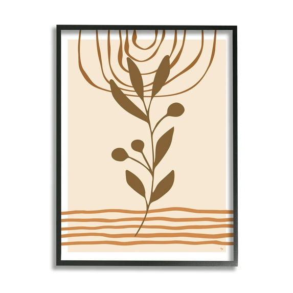 Stupell Industries Boho Leaf Sprig Botanical & Floral Painting Black Framed Art Print Wall Art, 11 x 14