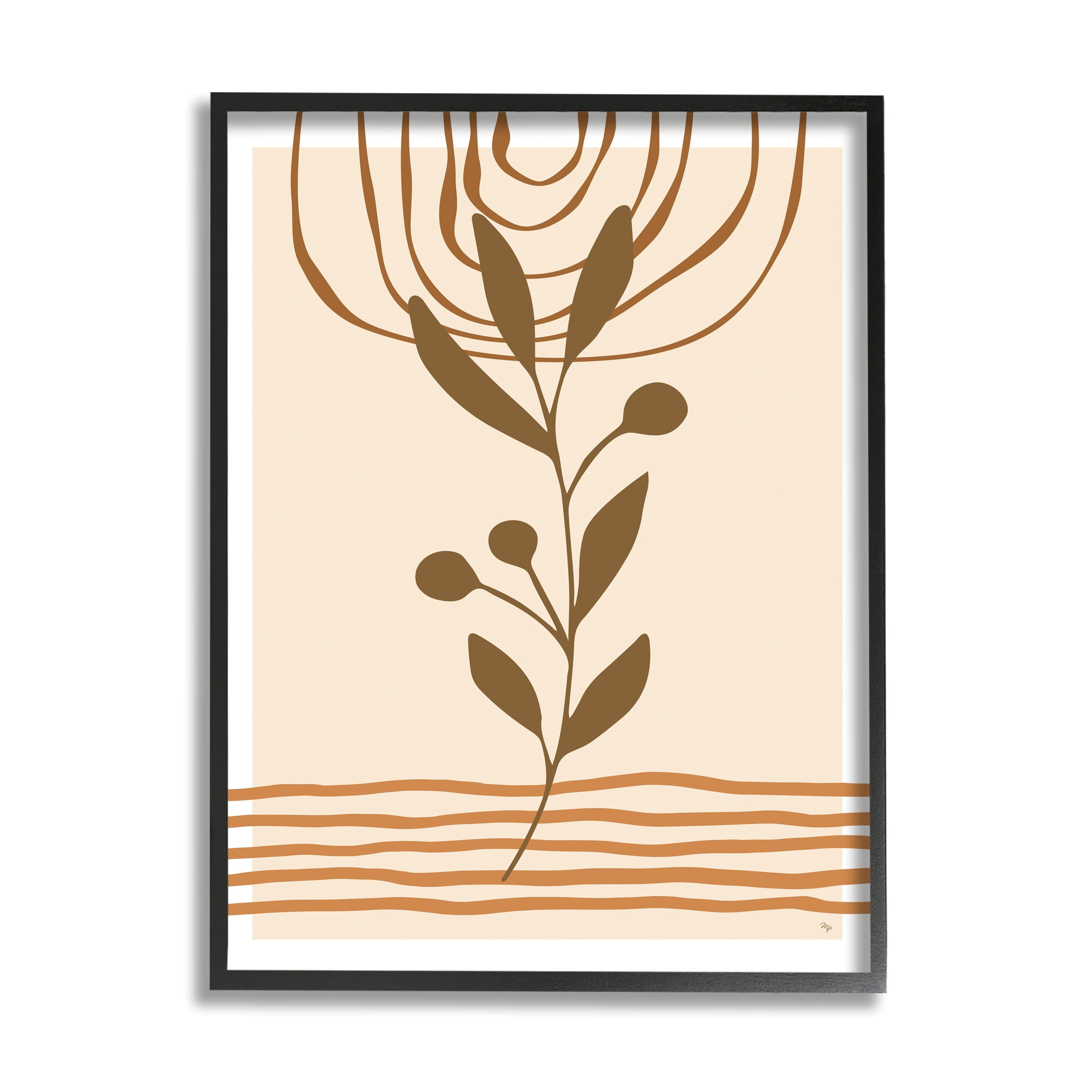 Stupell Industries Boho Leaf Sprig Botanical & Floral Painting Black Framed Art Print Wall Art, 24 x 30