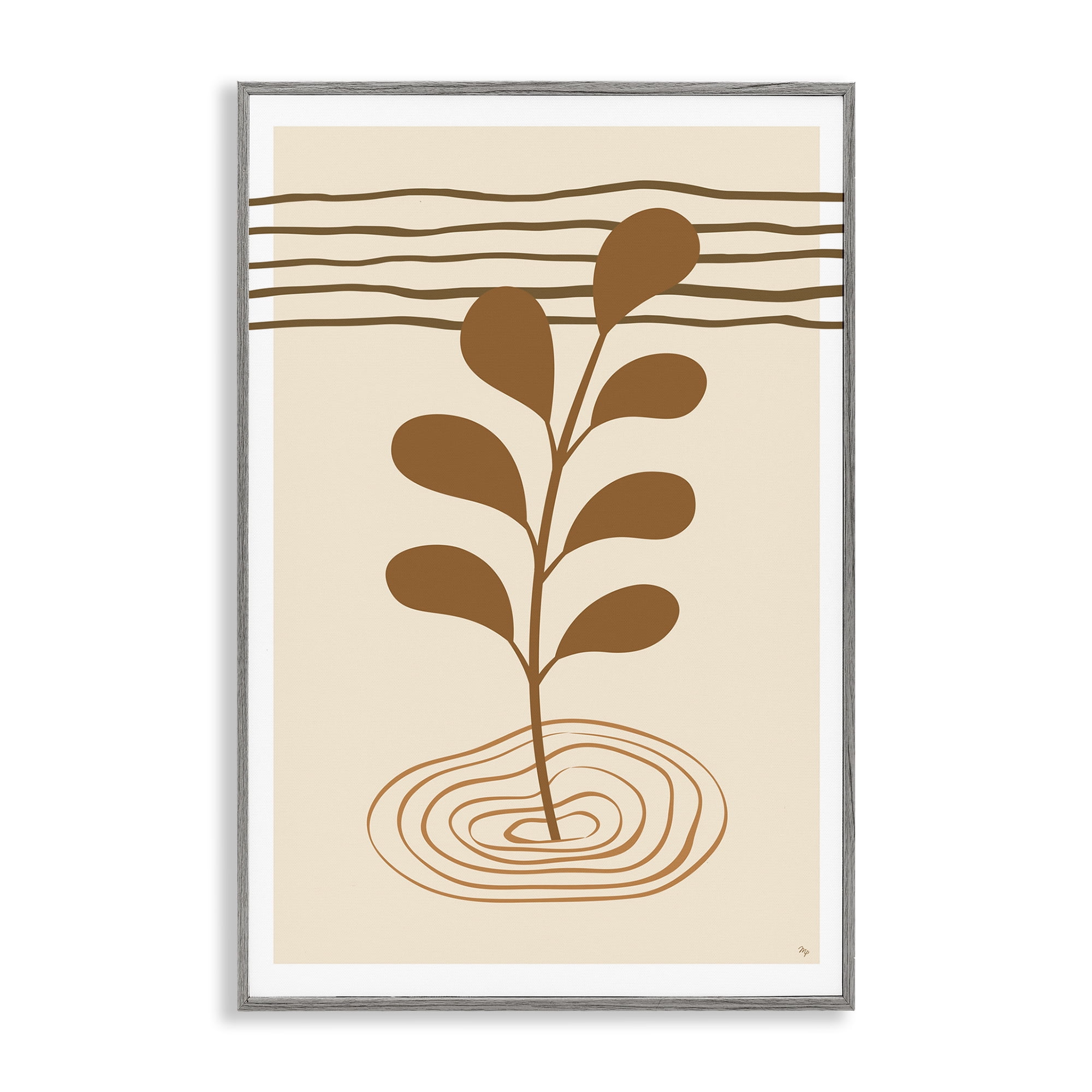 Stupell Industries Boho Leaf Sprig Botanical & Floral Painting Gray Framed Art Print Wall Art, 12 x 18