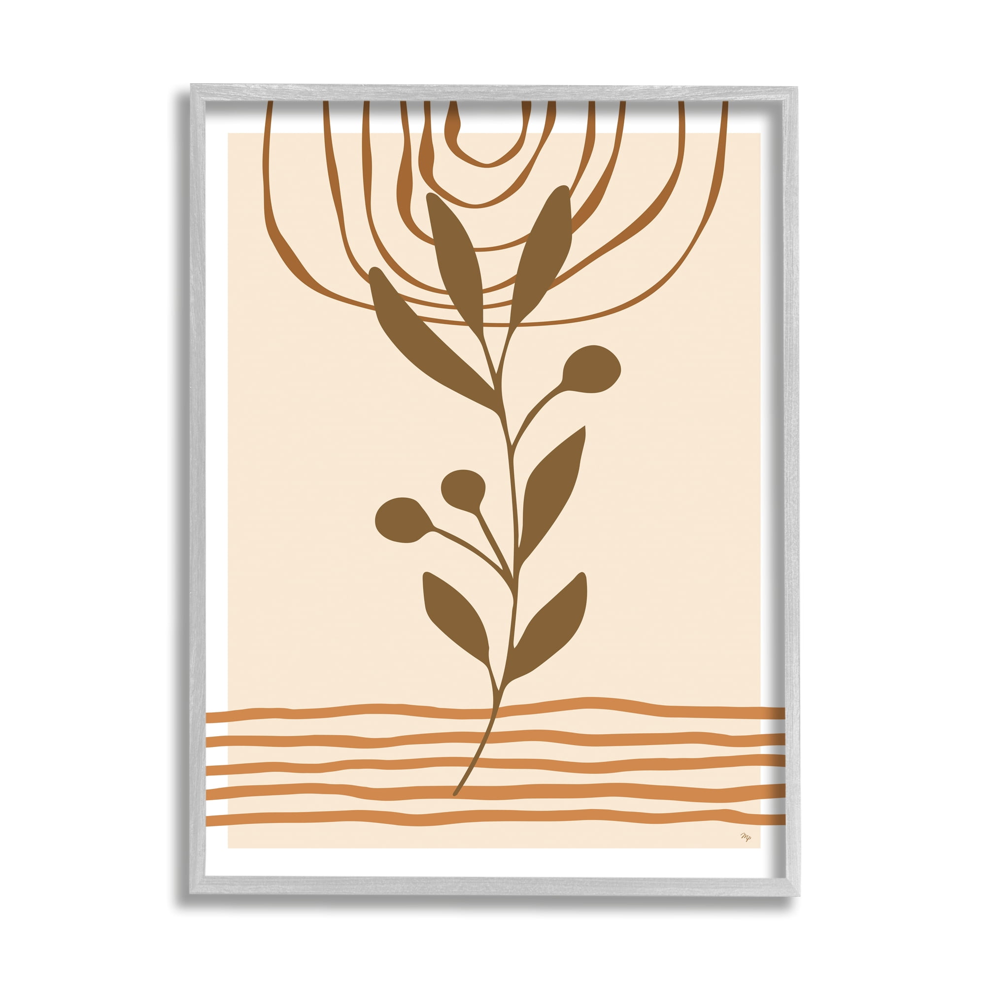 Stupell Industries Boho Leaf Sprig Botanical & Floral Painting Gray Framed Art Print Wall Art, 24 x 30