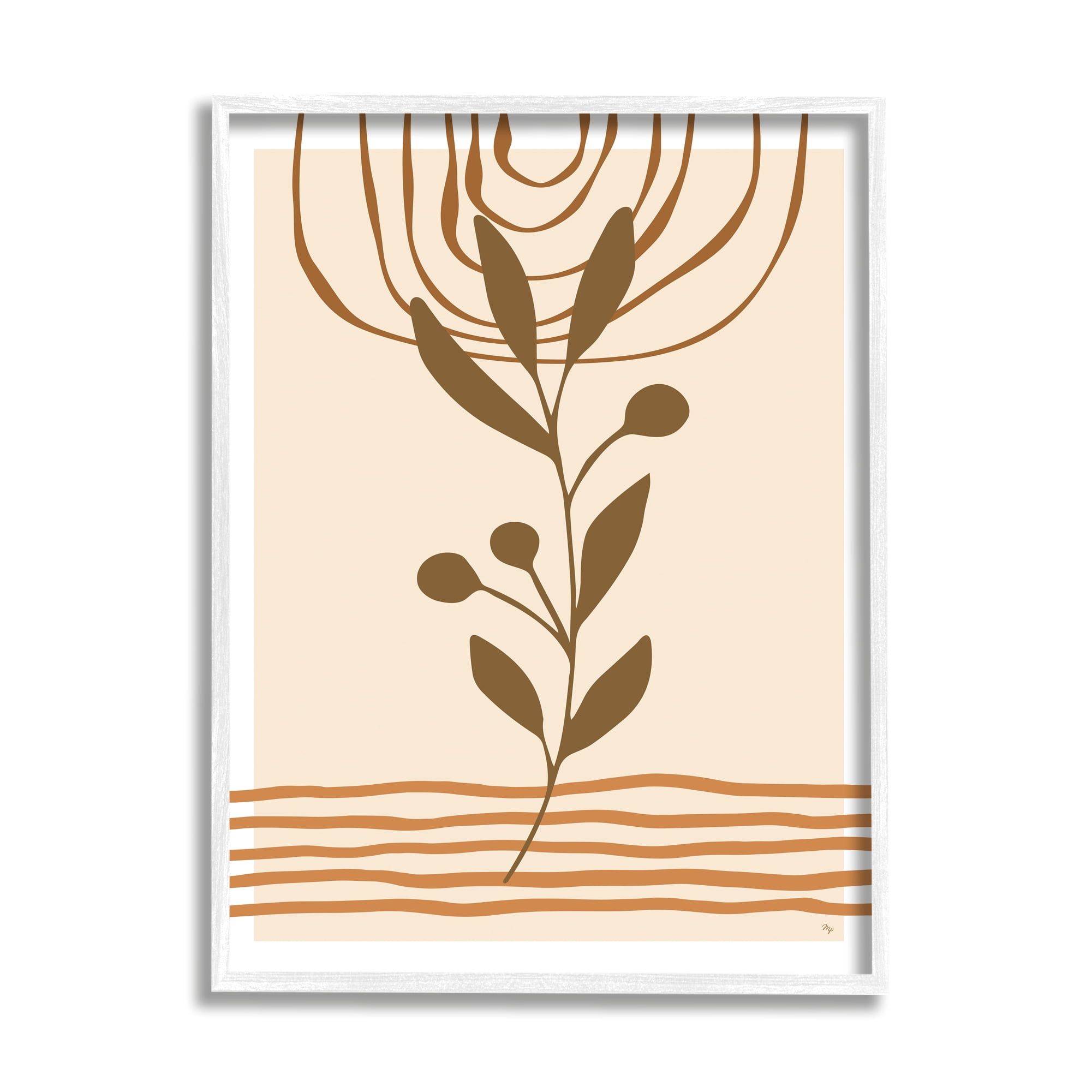 Stupell Industries Boho Leaf Sprig Botanical & Floral Painting White Framed Art Print Wall Art, 11 x 14