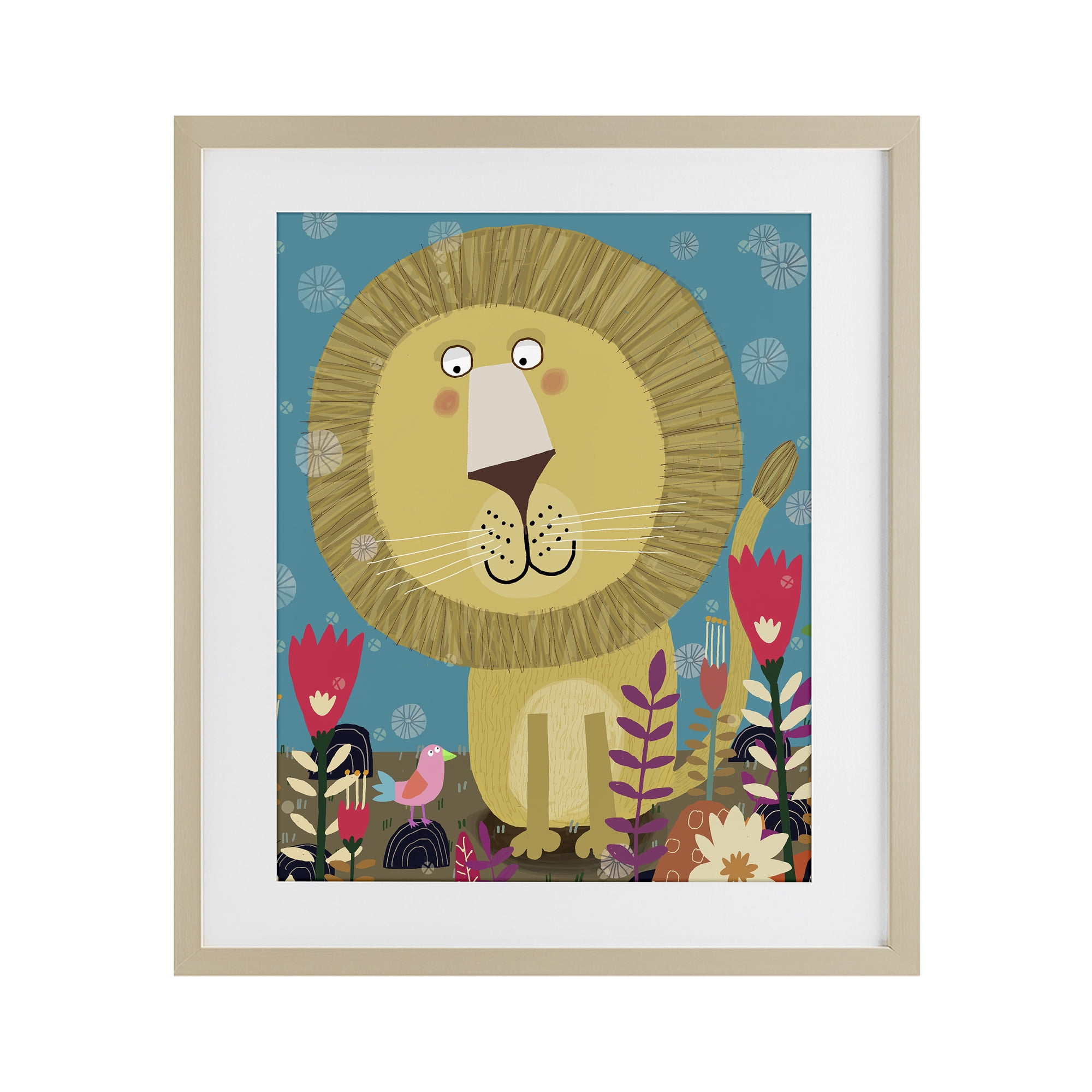 Stupell Industries Boho Lion & Flowers Birch Framed Print Under Glass, design by Carla Daly