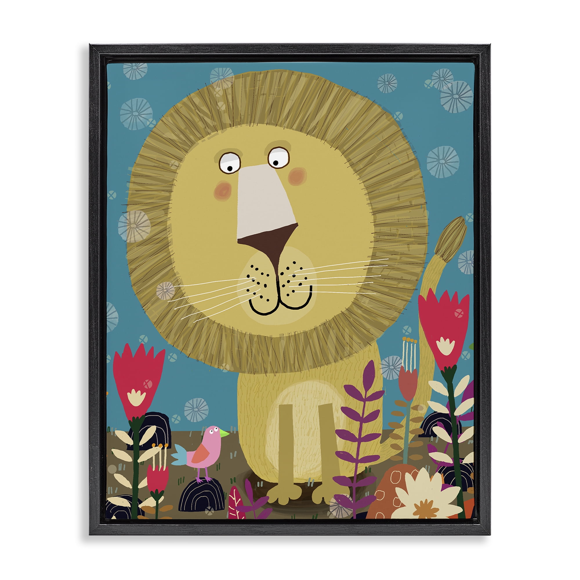 Stupell Industries Boho Lion & Flowers Black Framed Floater Canvas Wall Art, design by Carla Daly