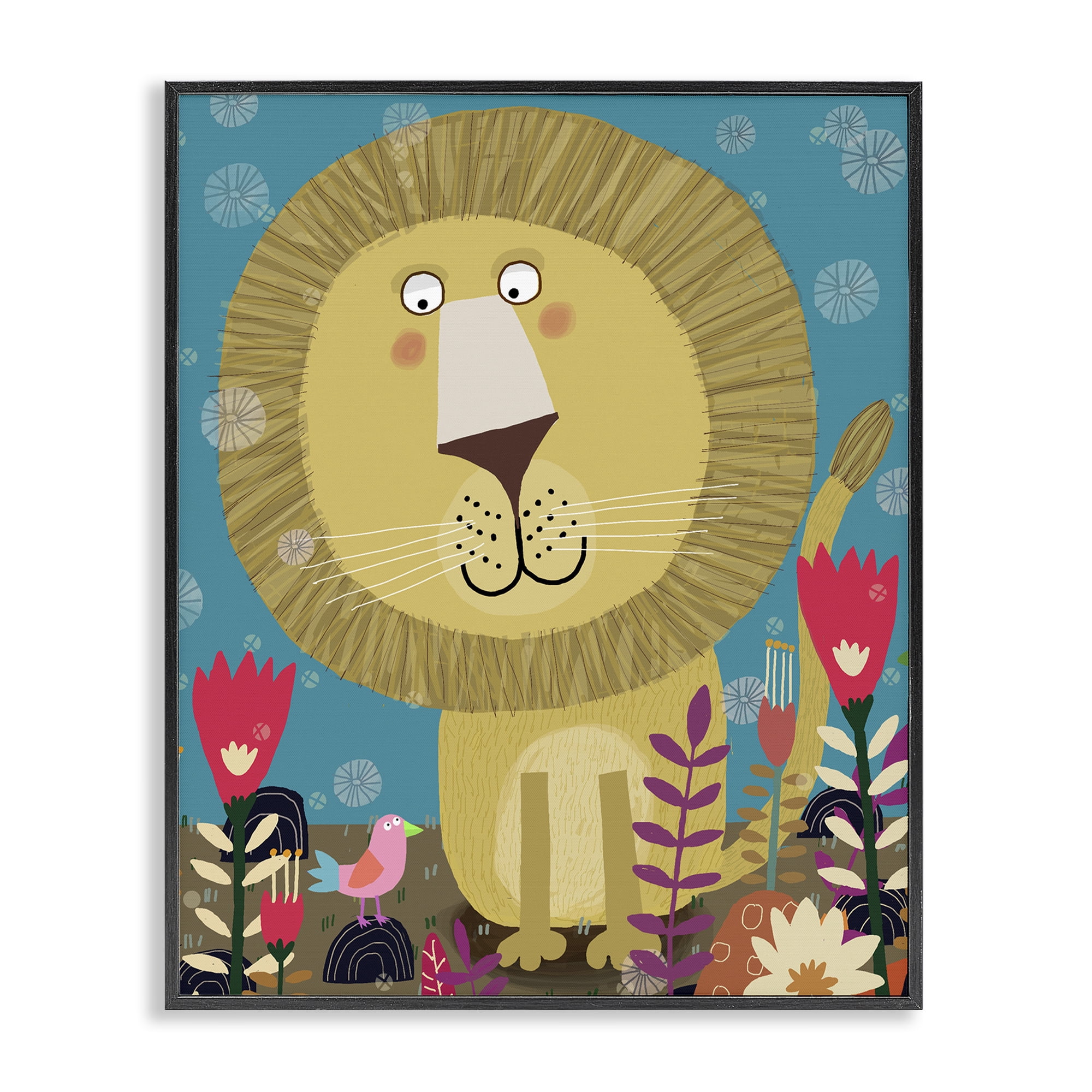 Stupell Industries Boho Lion & Flowers Black Framed Giclee Art, design by Carla Daly