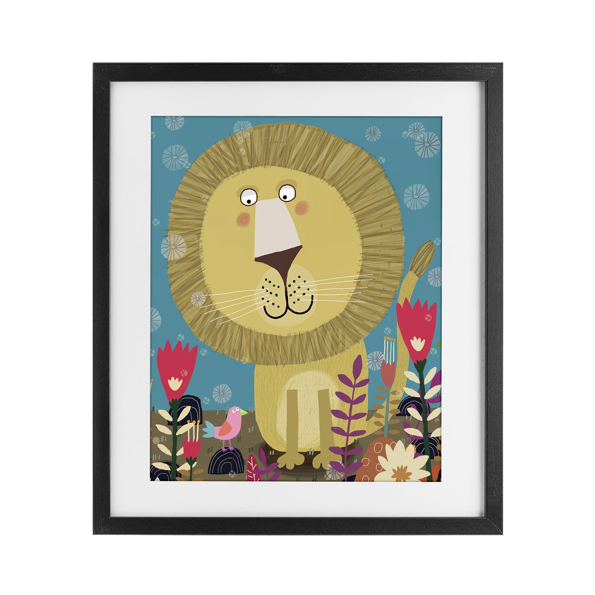 Stupell Industries Boho Lion & Flowers Black Framed Print Under Glass, design by Carla Daly