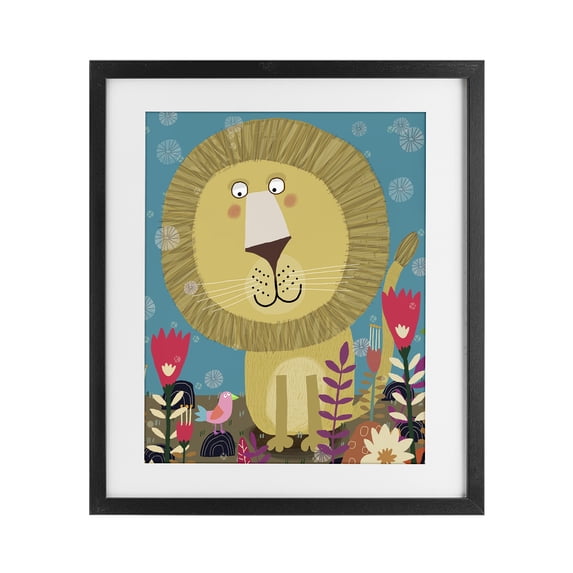 Stupell Industries Bohemian Boho Lion & Flowers Black Framed Print Under Glass, 13 x 16, by Carla Daly