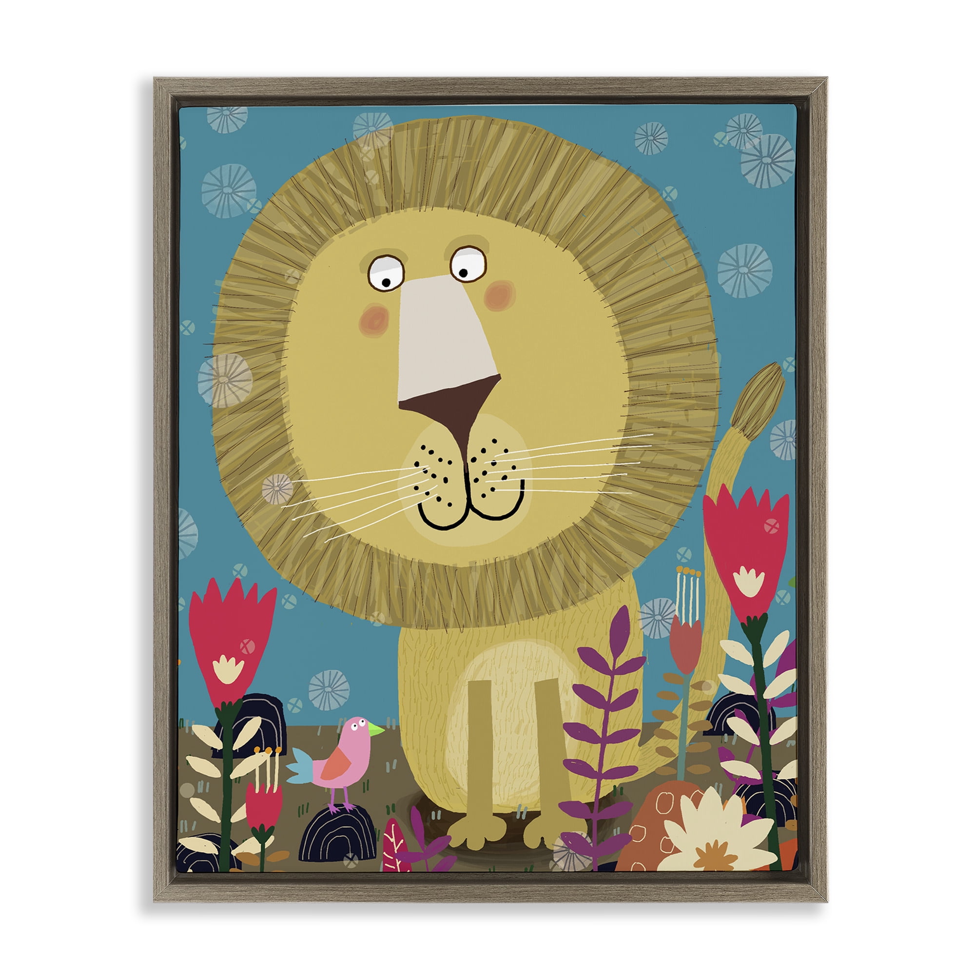 Stupell Industries Boho Lion & Flowers Brown Framed Floater Canvas Wall Art, design by Carla Daly