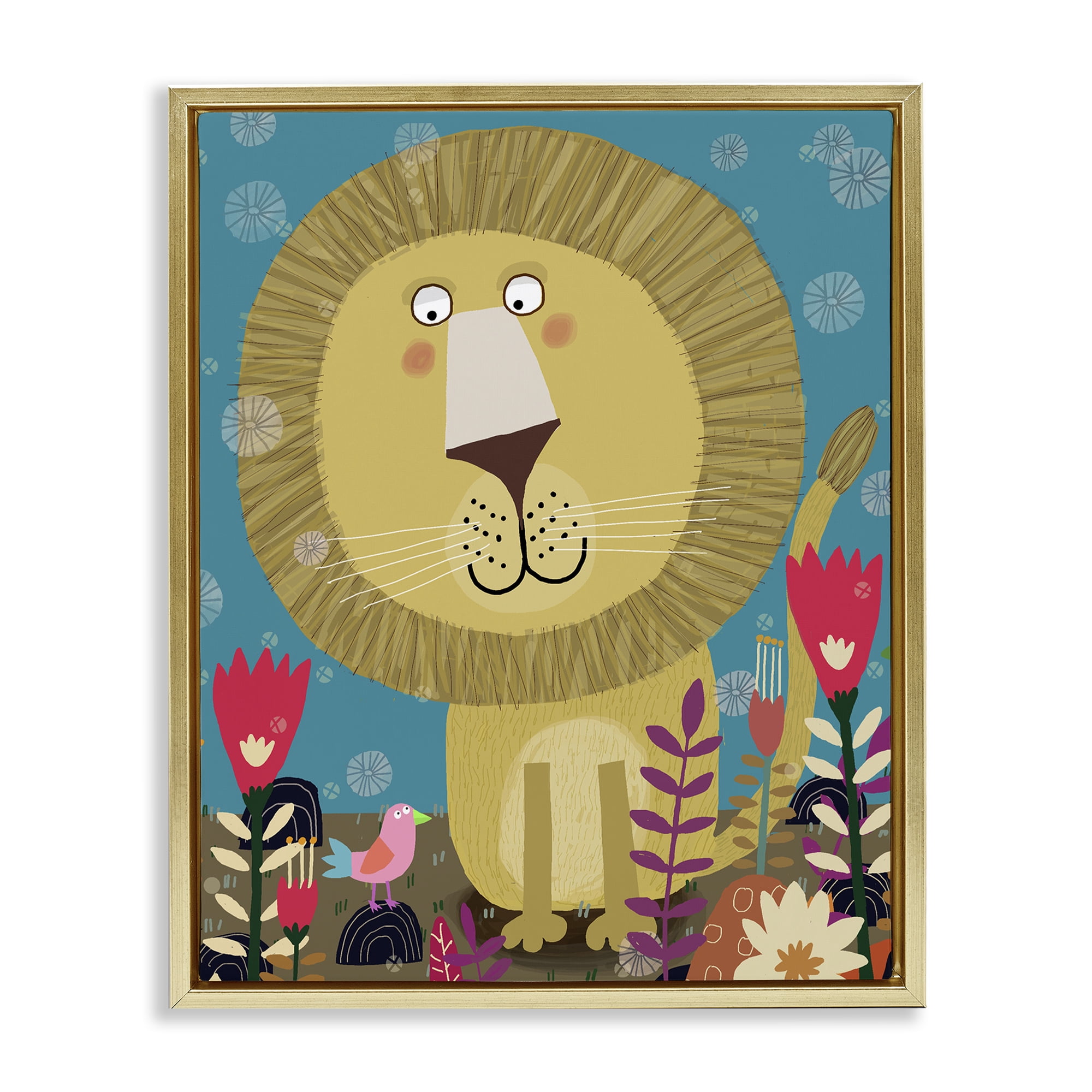 Stupell Industries Boho Lion & Flowers Gold Framed Floater Canvas Wall Art, design by Carla Daly