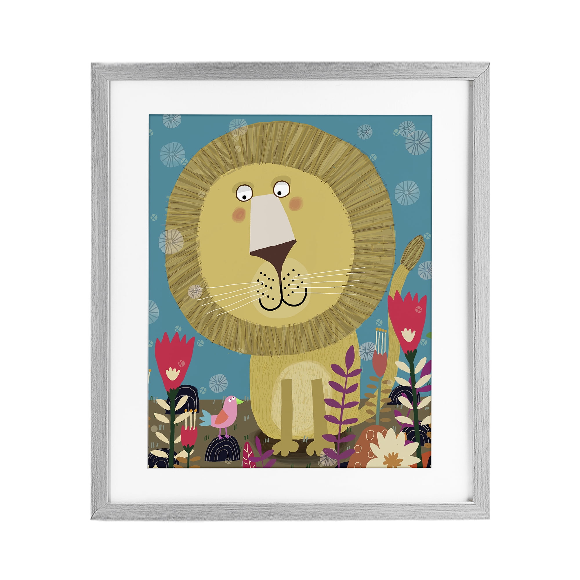 Stupell Industries Boho Lion & Flowers Gray Framed Print Under Glass, design by Carla Daly