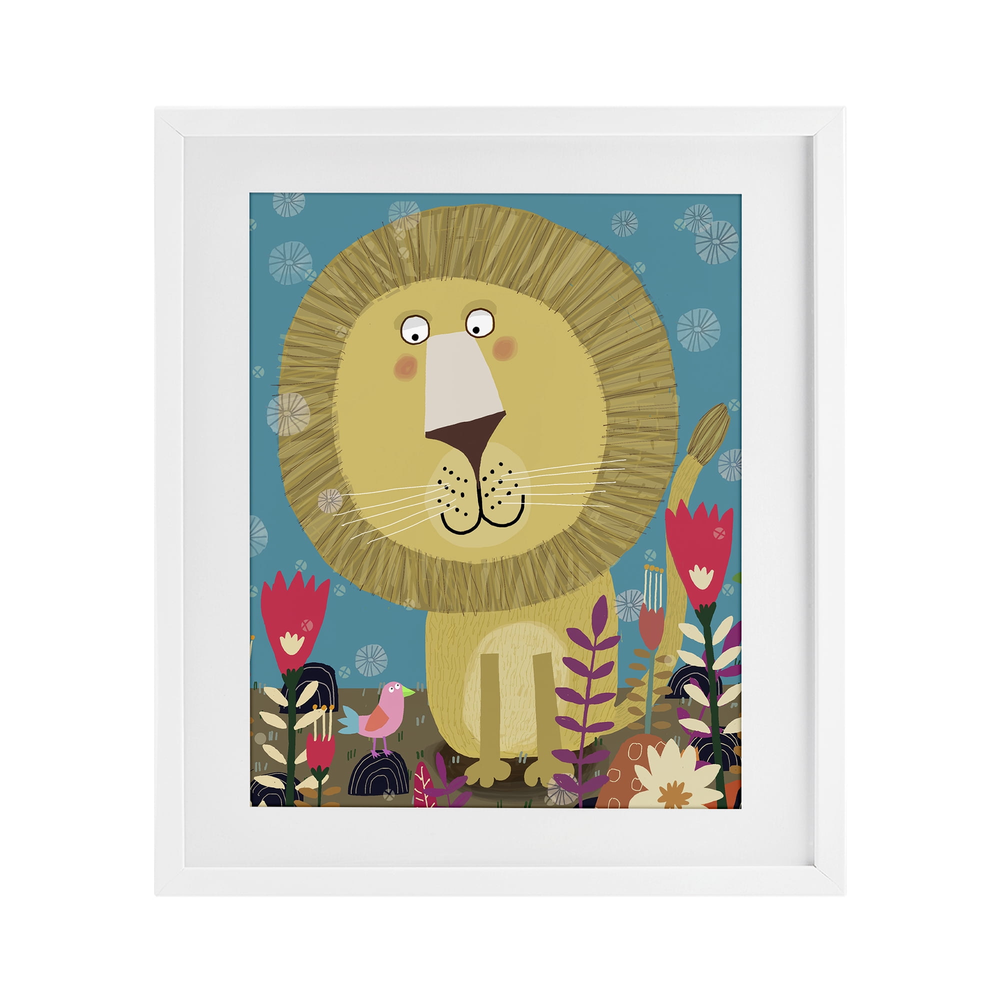 Stupell Industries Boho Lion & Flowers White Framed Print Under Glass, design by Carla Daly