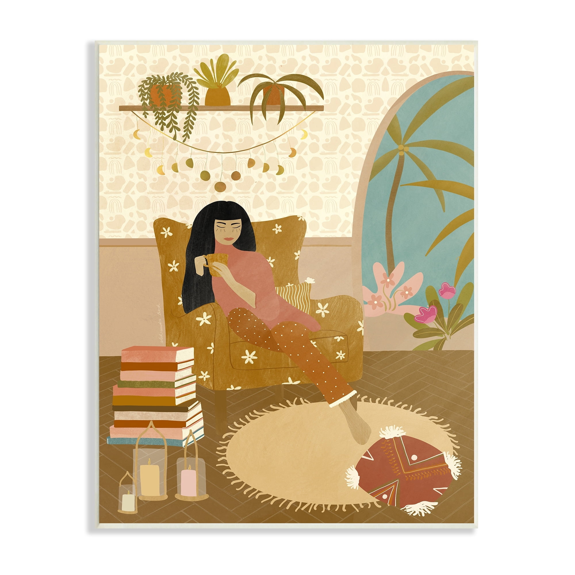 Stupell Industries Boho Living Room Portrait Woman Coffee Chair, 13 x 19,Design by Birch&Ink