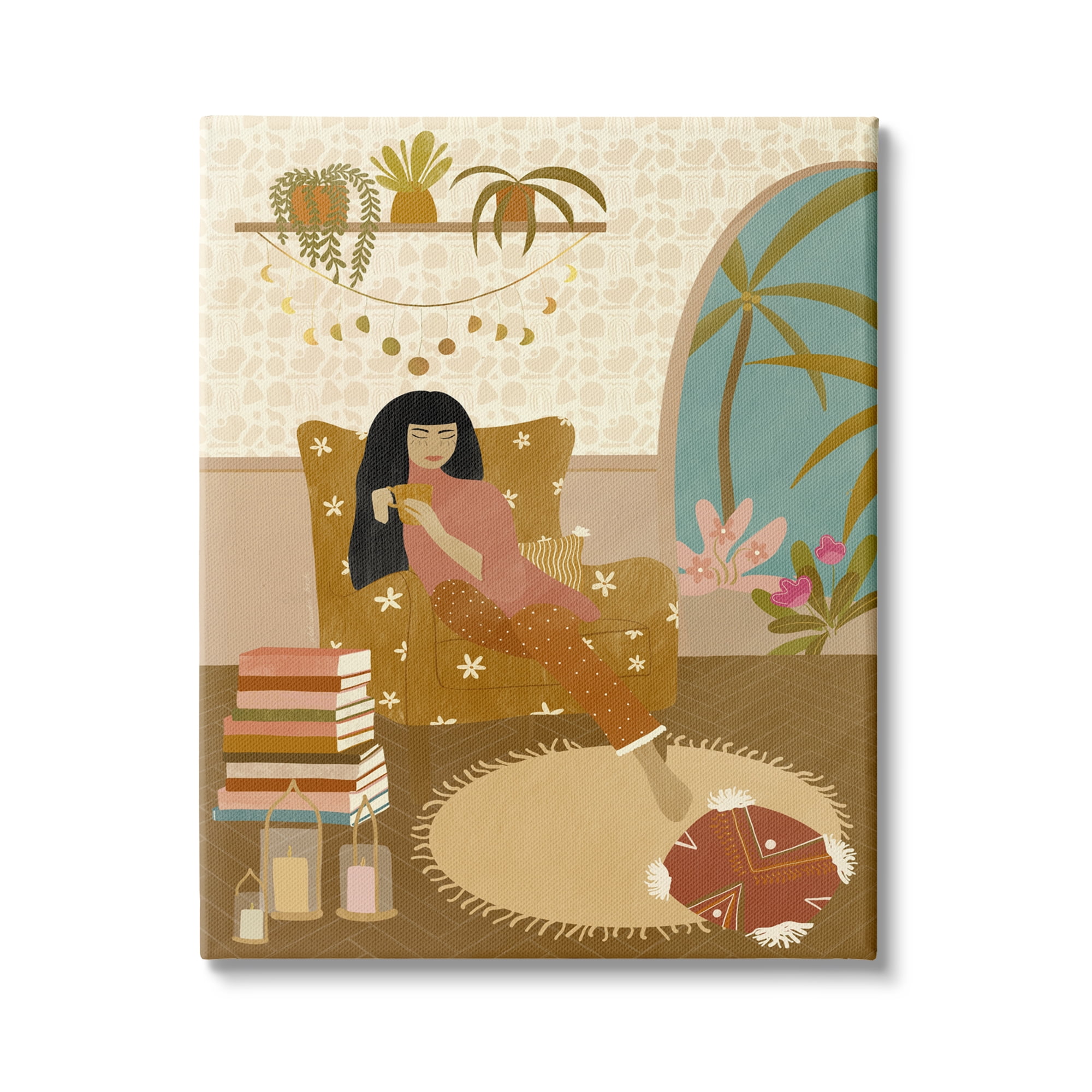 Stupell Industries Boho Living Room Portrait Woman Coffee Chair, 30 x 40,Design by Birch&Ink