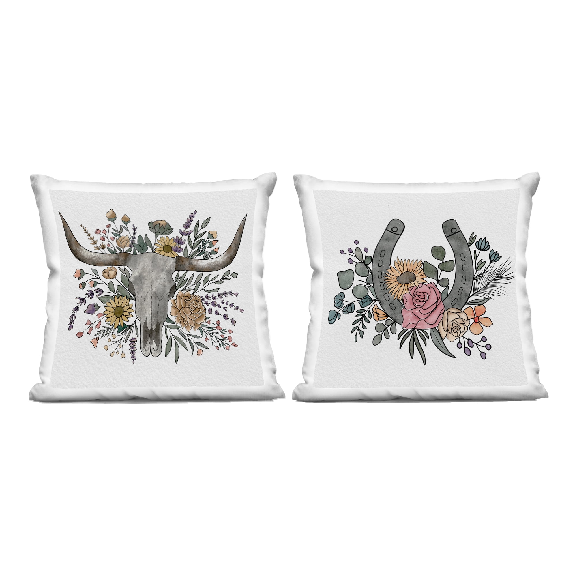 Stupell Industries Boho Longhorn & Horseshoe 2 Piece Decorative Printed Throw Pillow Set, design by Alisha Kiara Design, 18 x 7 x 18