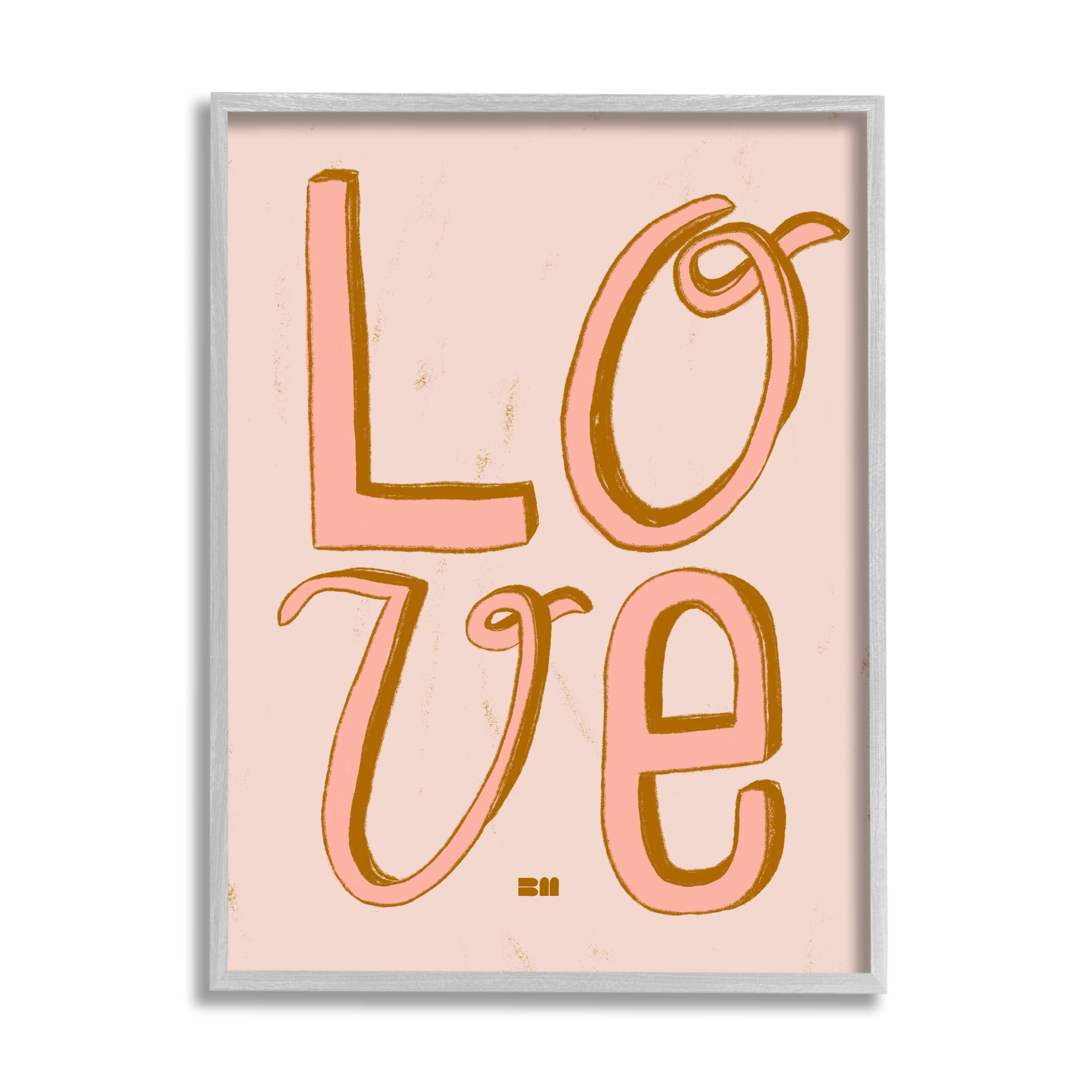 Stupell Industries Boho Love Letters Inspirational Painting Gray Framed Art Print Wall Art, 16 x 20