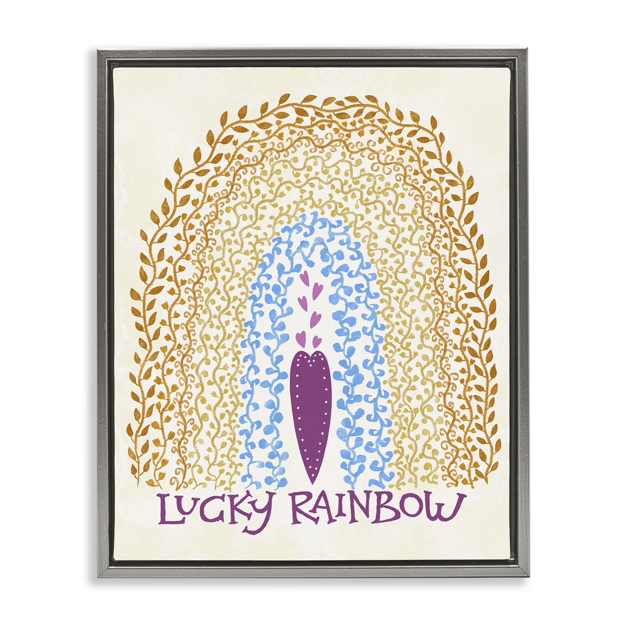 Stupell Industries Boho Lucky Rainbow Gray Framed Floater Canvas Wall Art, design by Connie Summers
