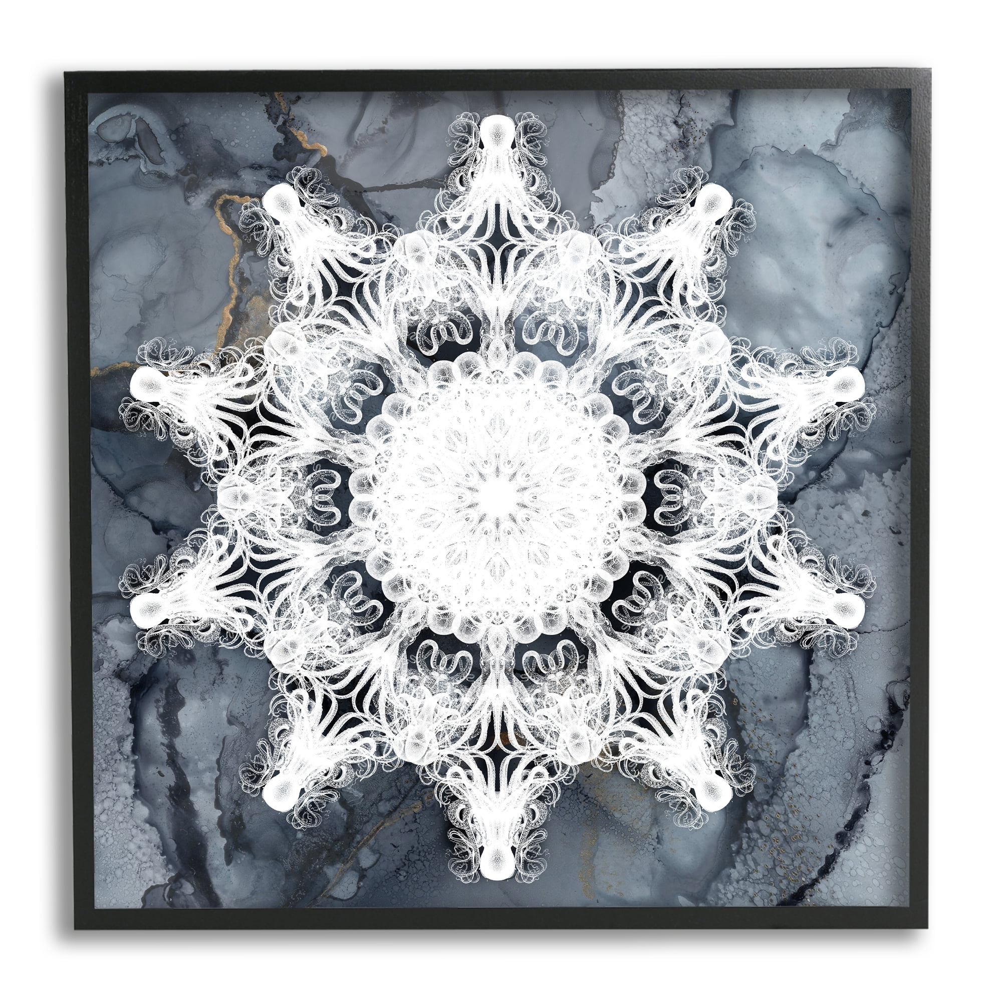 Stupell Industries Boho Medallion Pattern Abstract Painting Black Framed Art Print Wall Art, 24 x 24