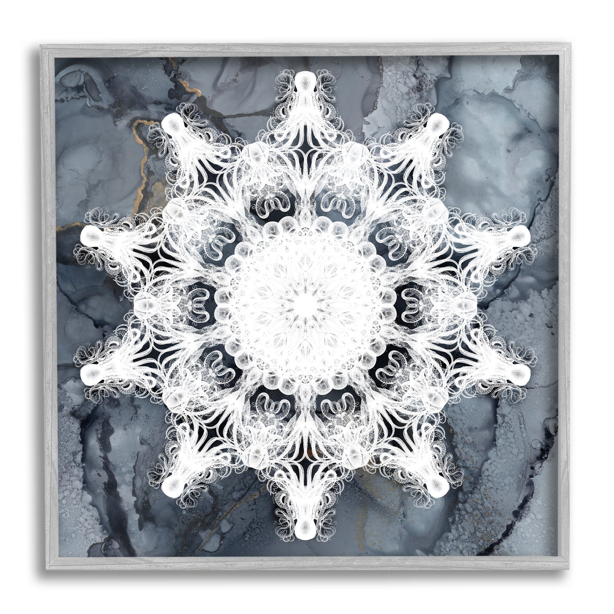 Stupell Industries Boho Medallion Pattern Abstract Painting Gray Framed Art Print Wall Art, 12 x 12