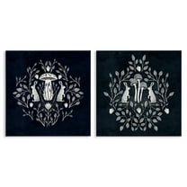 Stupell Industries Boho Mirrored Floral Bunnies Animals Painting Wrapped Canvas Art Print Wall Art, 17 x 17, Set of 2