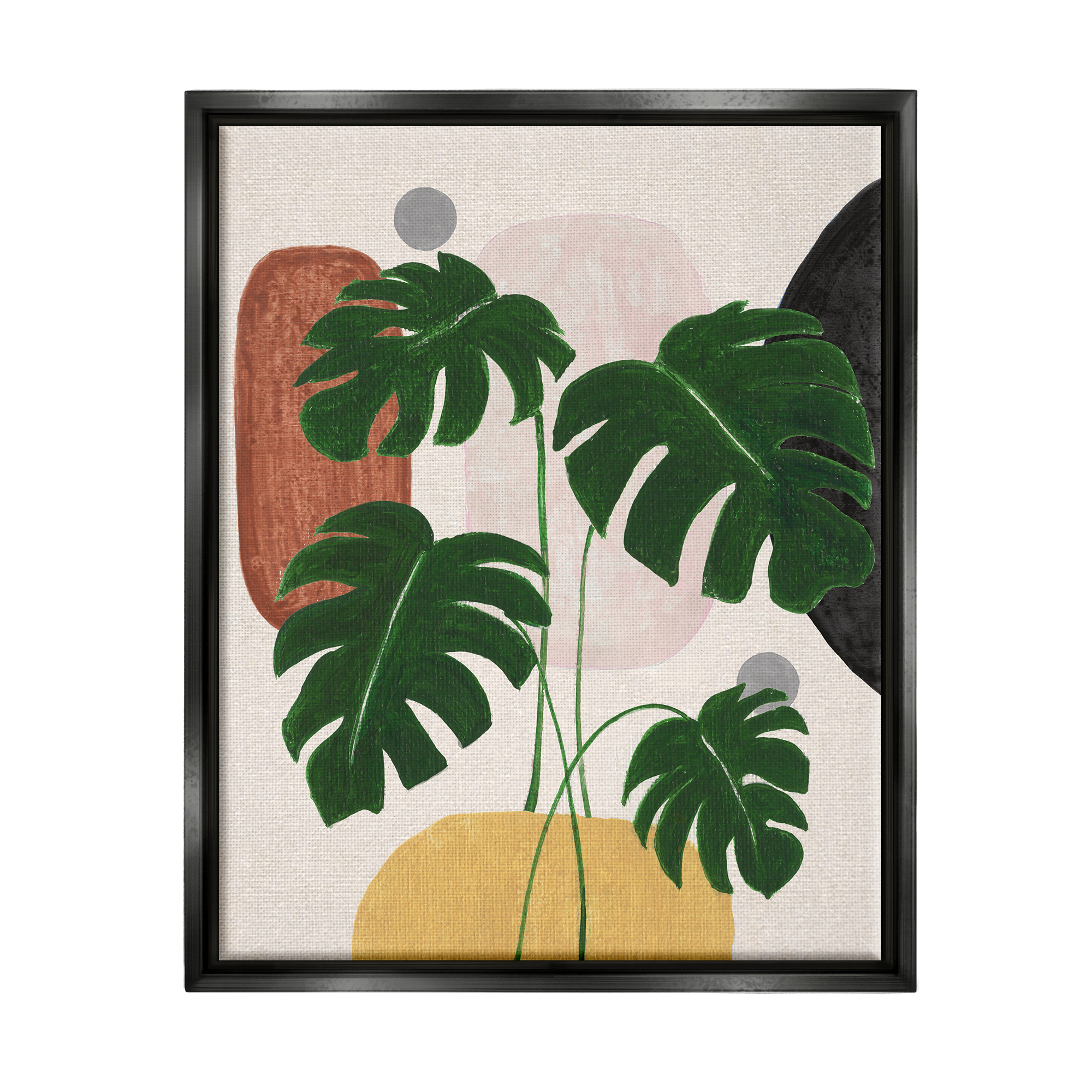 Stupell Industries Boho Monstera with Shapes Botanical & Floral Painting Black Floater Framed Canvas Art Print Wall Art, 25 x 31