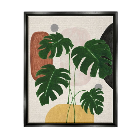 Stupell Industries Boho Monstera with Shapes Botanical & Floral Painting Black Floater Framed Canvas Art Print Wall Art, 25 x 31