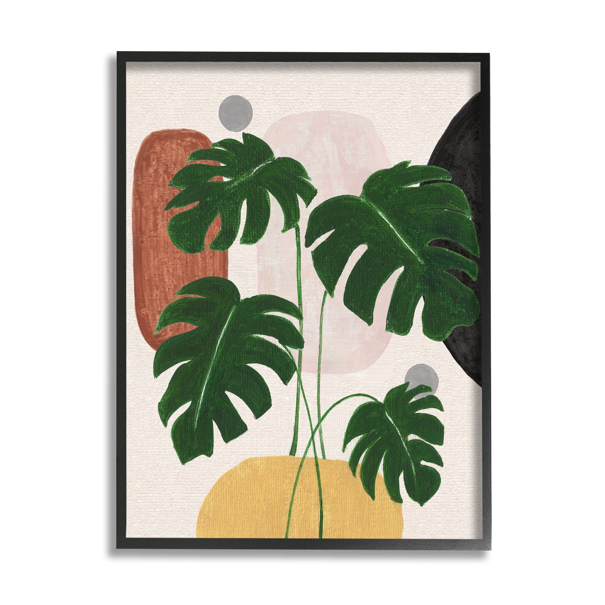 Stupell Industries Boho Monstera with Shapes Botanical & Floral Painting Black Framed Art Print Wall Art, 11 x 14
