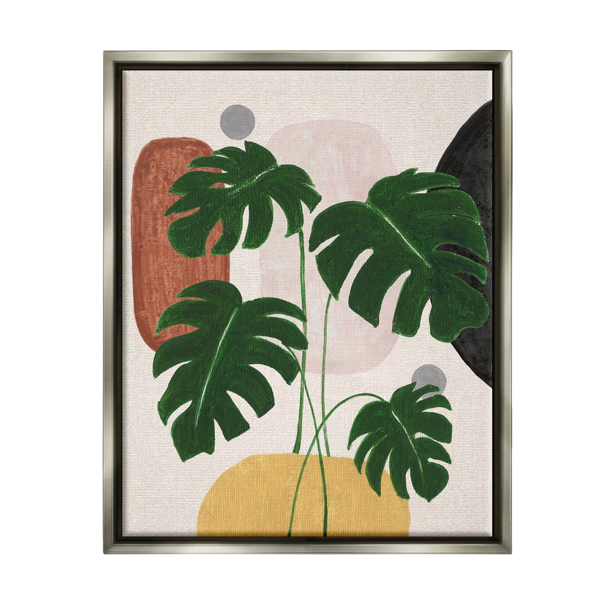 Stupell Industries Boho Monstera with Shapes Botanical & Floral Painting Gray Floater Framed Canvas Art Print Wall Art, 25 x 31