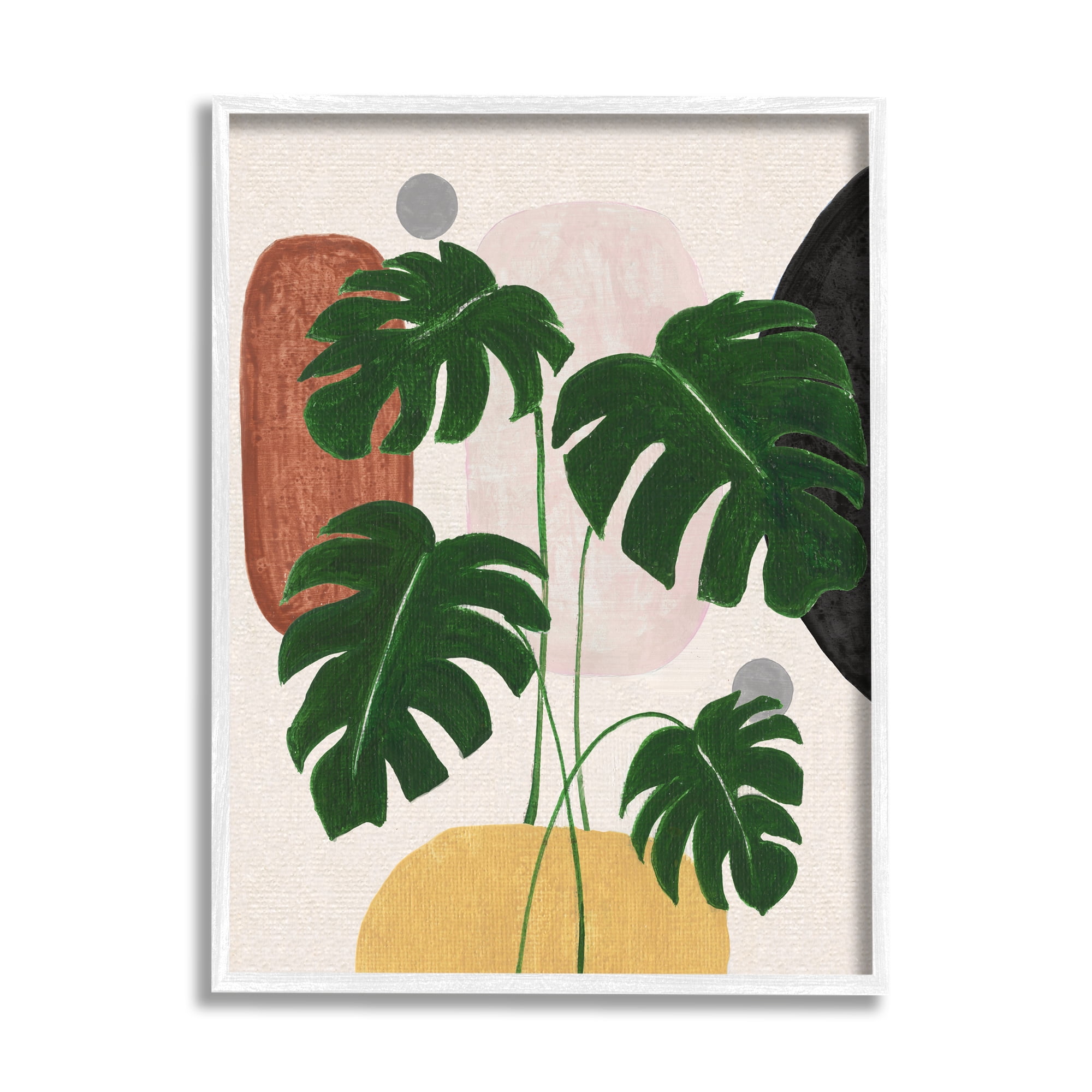 Stupell Industries Boho Monstera with Shapes Botanical & Floral Painting White Framed Art Print Wall Art, 16 x 20