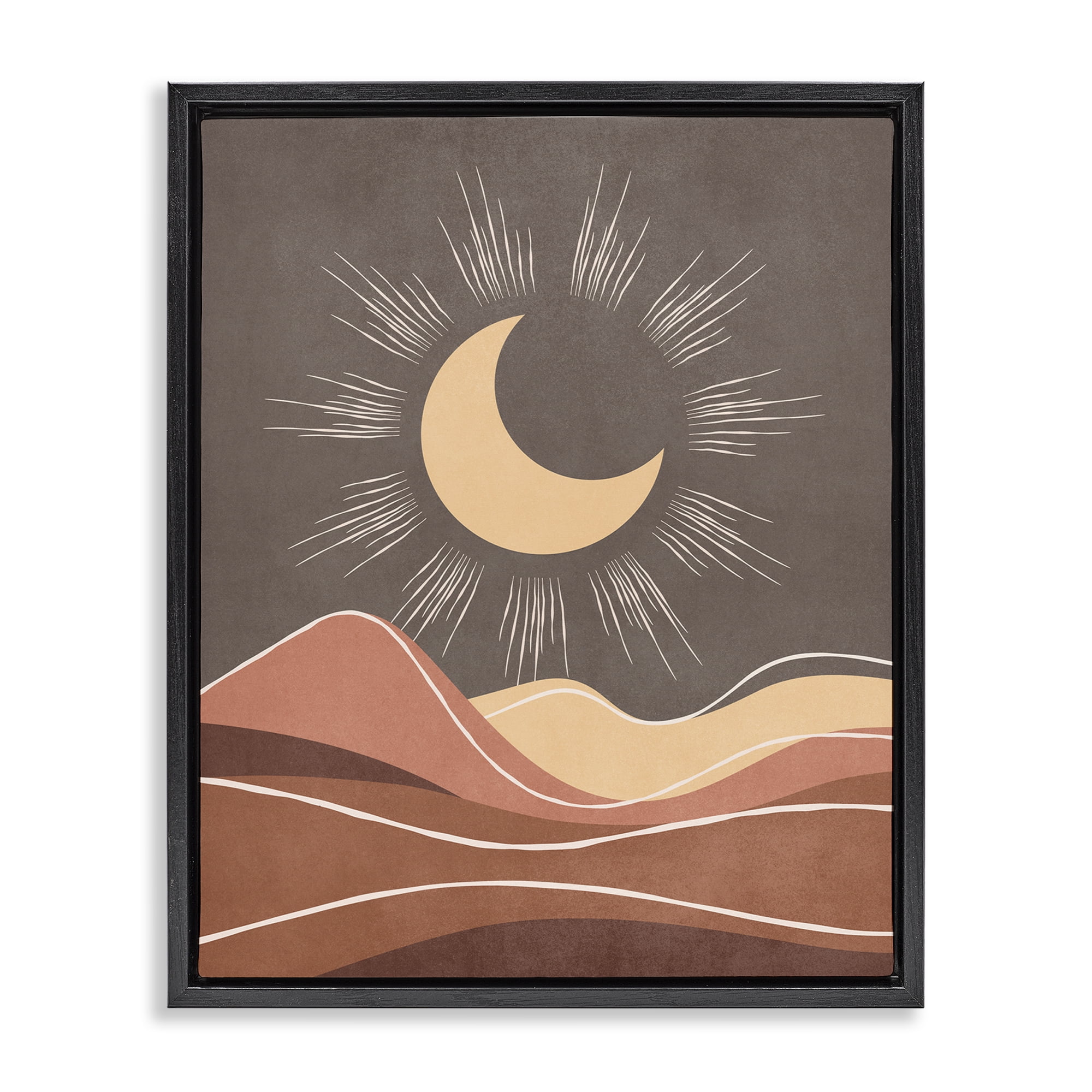 Stupell Industries Boho Moon over Desert Landscape & Nature Painting Black Floater Framed Canvas Art Print Wall Art, 25 x 31