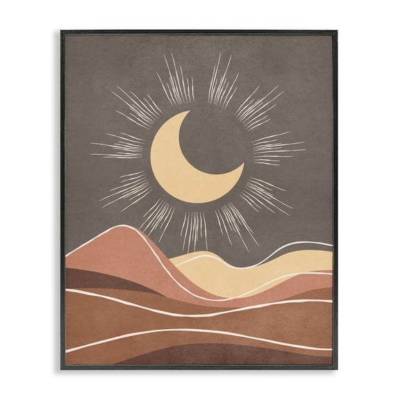 Stupell Industries Boho Moon over Desert Landscape & Nature Painting Black Framed Art Print Wall Art, 11 x 14