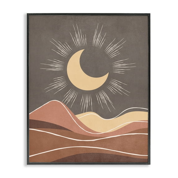 Stupell Industries Boho Moon over Desert Landscape & Nature Painting Black Framed Art Print Wall Art, 11 x 14