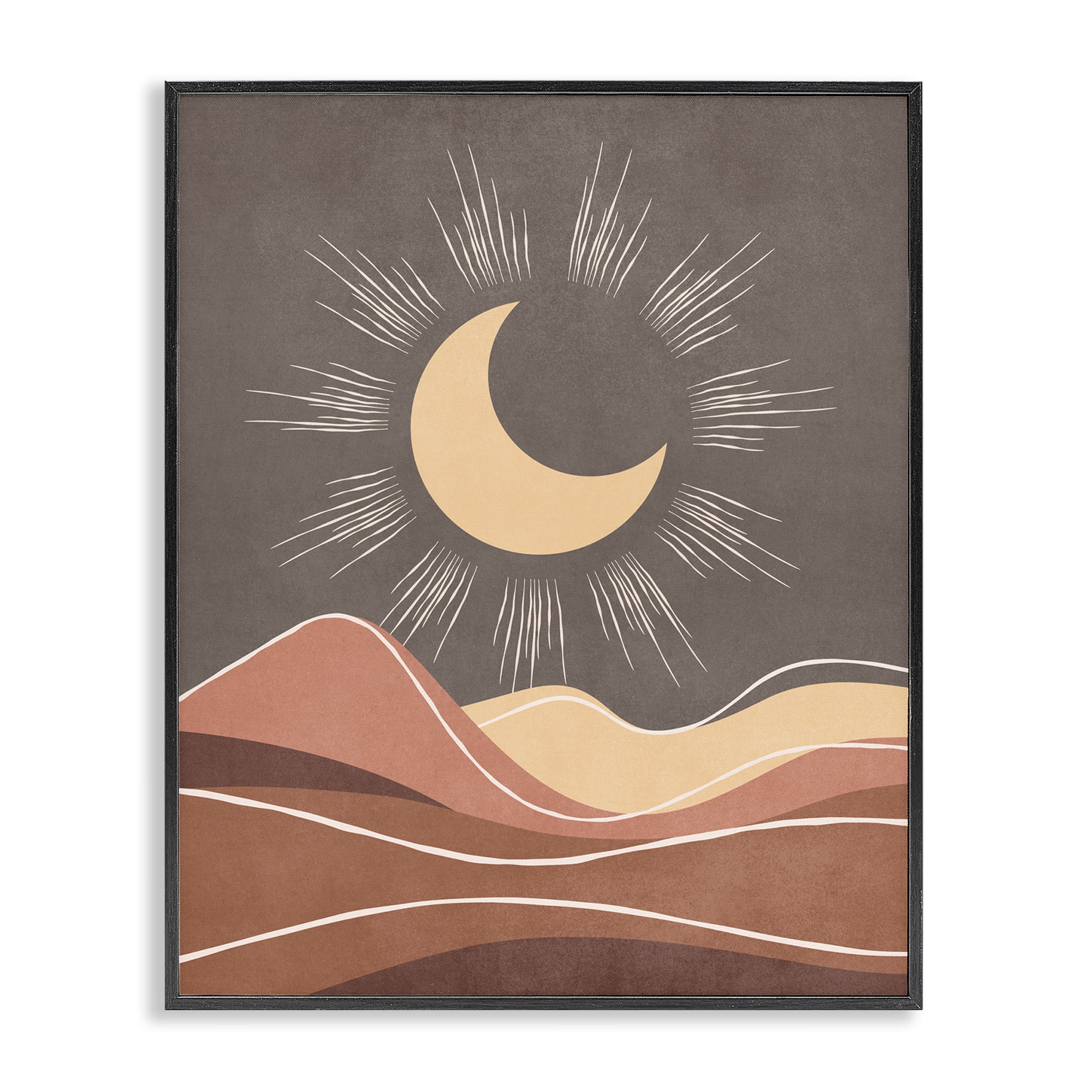 Stupell Industries Boho Moon over Desert Landscape & Nature Painting Black Framed Art Print Wall Art, 16 x 20