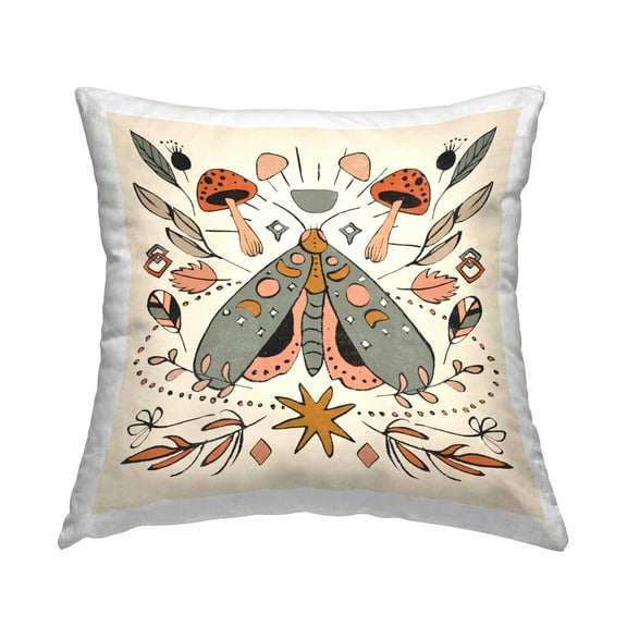 Stupell Industries Boho Moth & Mushrooms Square Decorative Printed Throw Pillow, 18 x 18