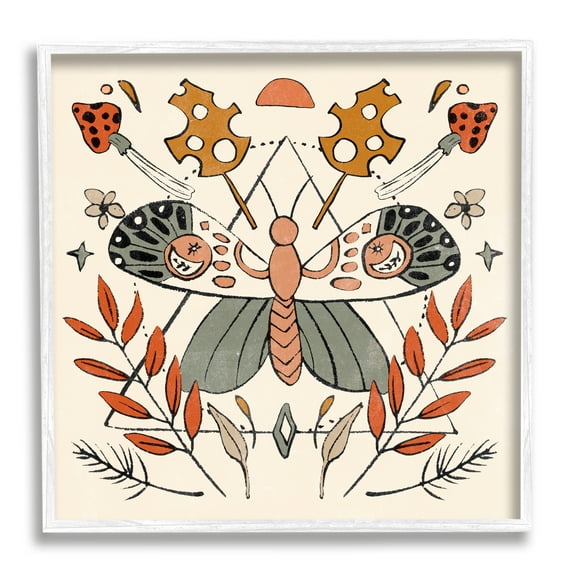 Stupell Industries Boho Moth & Plant Sprigs Animals & Insects Painting White Framed Art Print Wall Art, 17 x 17