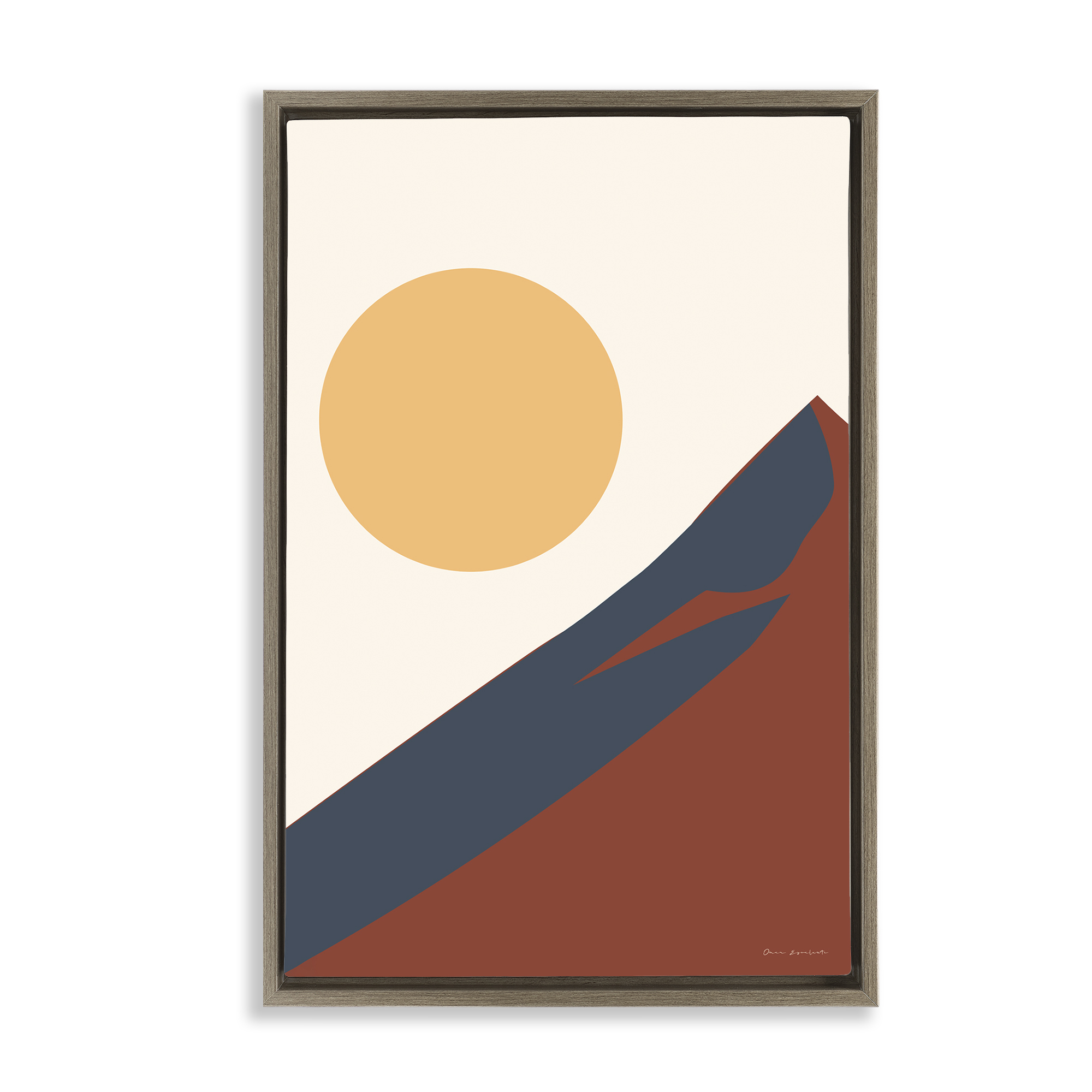 Stupell Industries Boho Mountain Peak & Sun Landscape & Nature Painting Brown Floater Framed Canvas Art Print Wall Art, 17 x 25