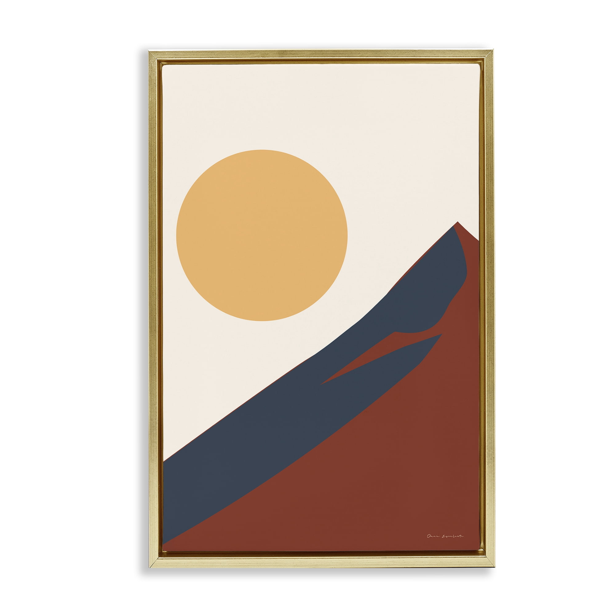 Stupell Industries Boho Mountain Peak & Sun Landscape & Nature Painting Gold Floater Framed Canvas Art Print Wall Art, 21 x 31