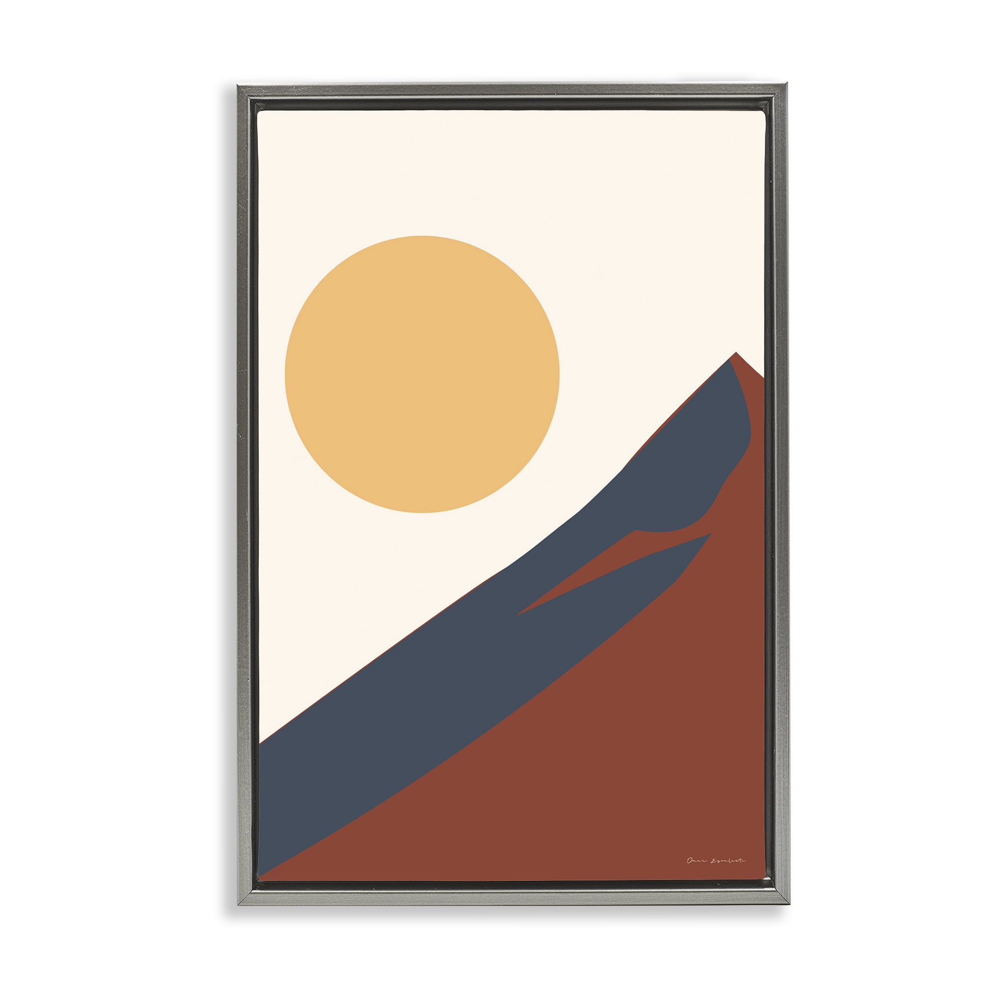 Stupell Industries Boho Mountain Peak & Sun Landscape & Nature Painting Gray Floater Framed Canvas Art Print Wall Art, 17 x 25