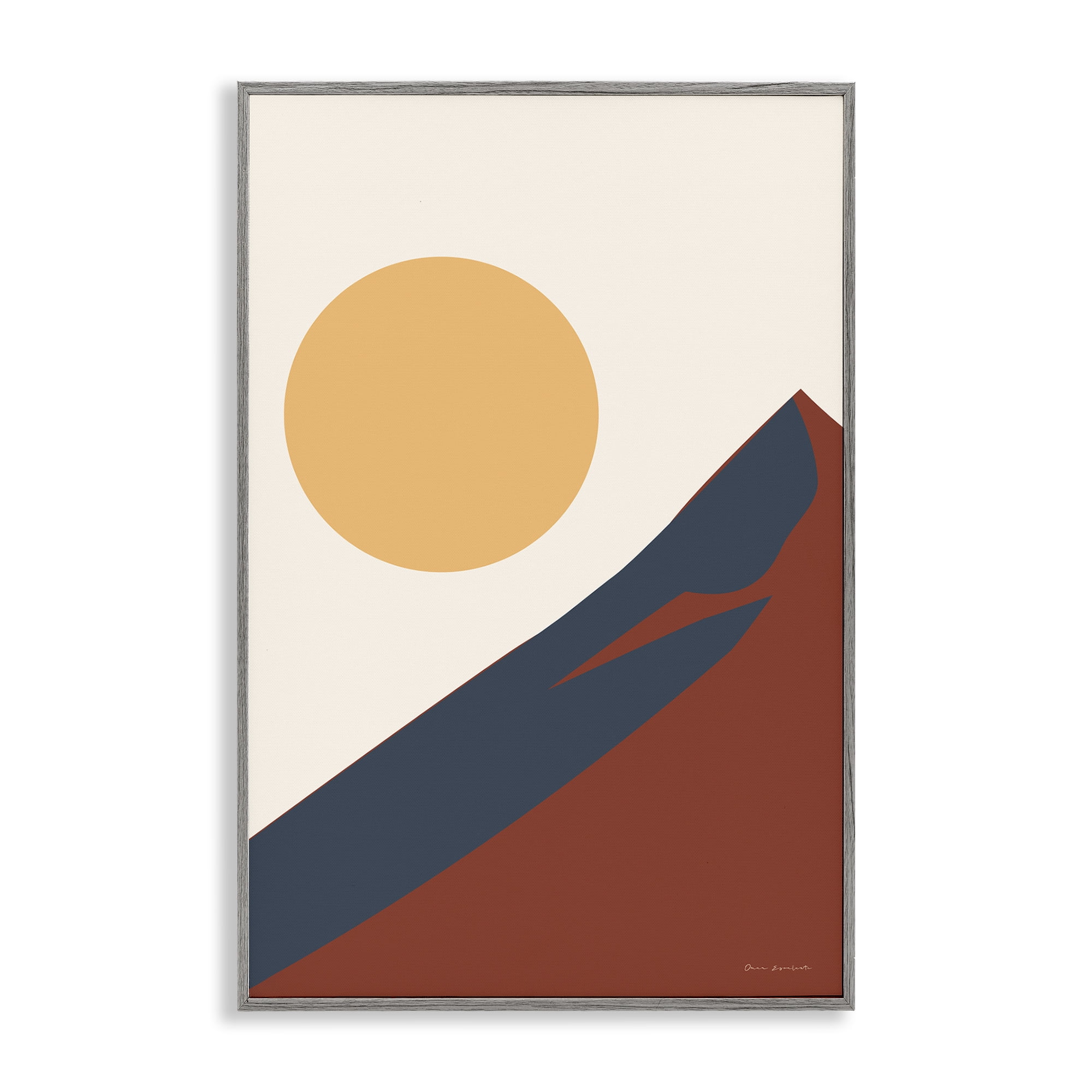 Stupell Industries Boho Mountain Peak & Sun Landscape & Nature Painting Gray Framed Art Print Wall Art, 12 x 18