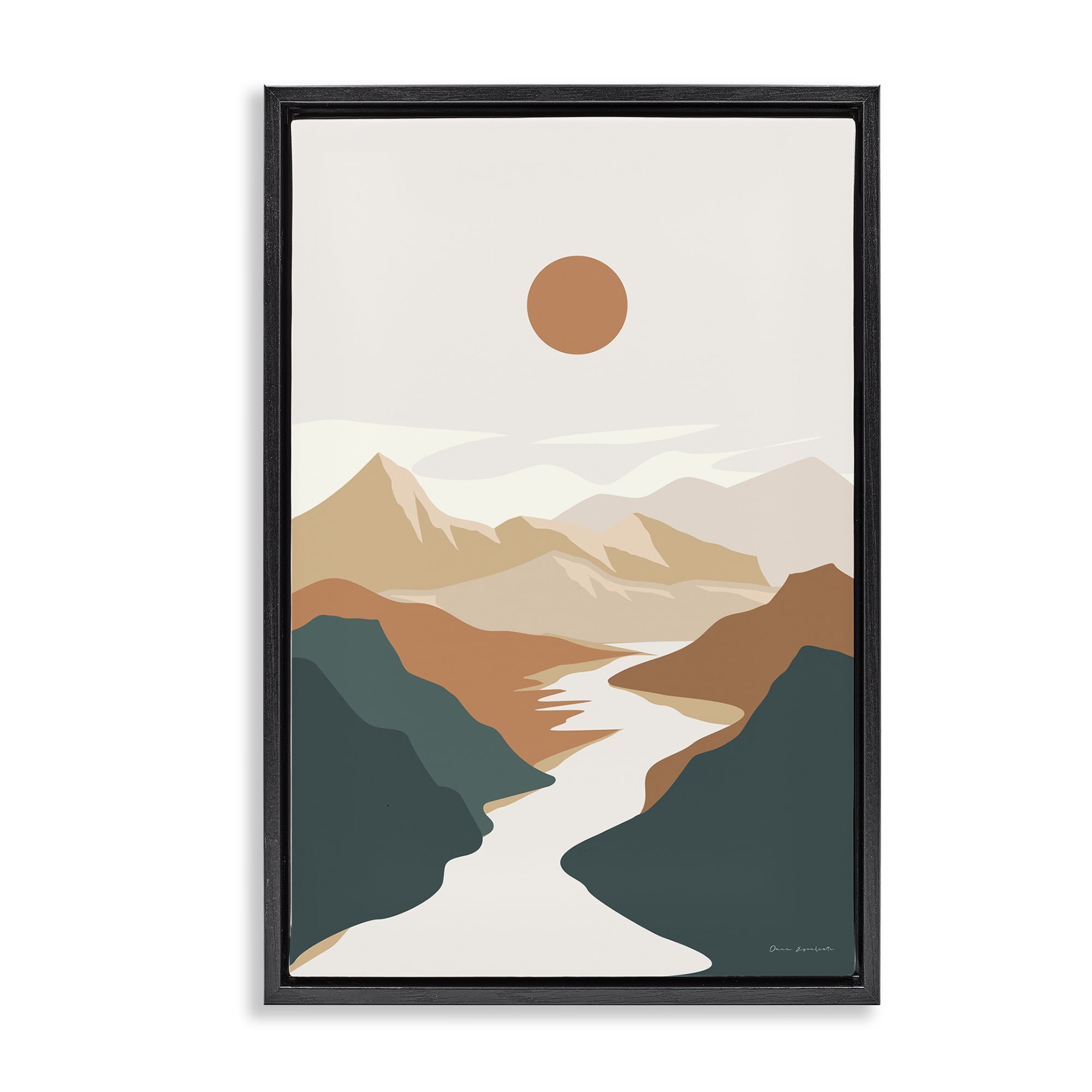 Stupell Industries Boho Mountain Valley Landscape & Nature Painting Black Floater Framed Canvas Art Print Wall Art, 21 x 31