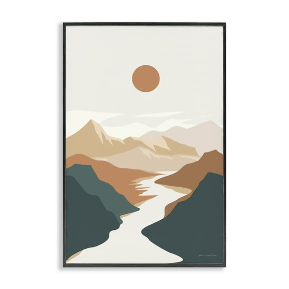 Stupell Industries Boho Mountain Valley Landscape & Nature Painting Black Framed Art Print Wall Art, 12 x 18