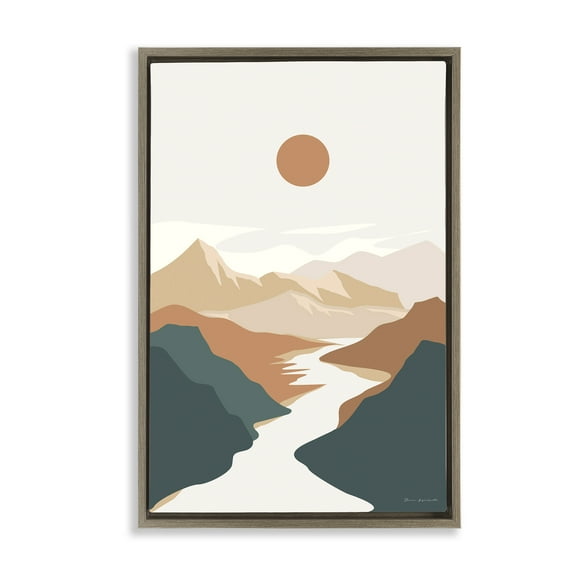Stupell Industries Boho Mountain Valley Landscape & Nature Painting Brown Floater Framed Canvas Art Print Wall Art, 21 x 31