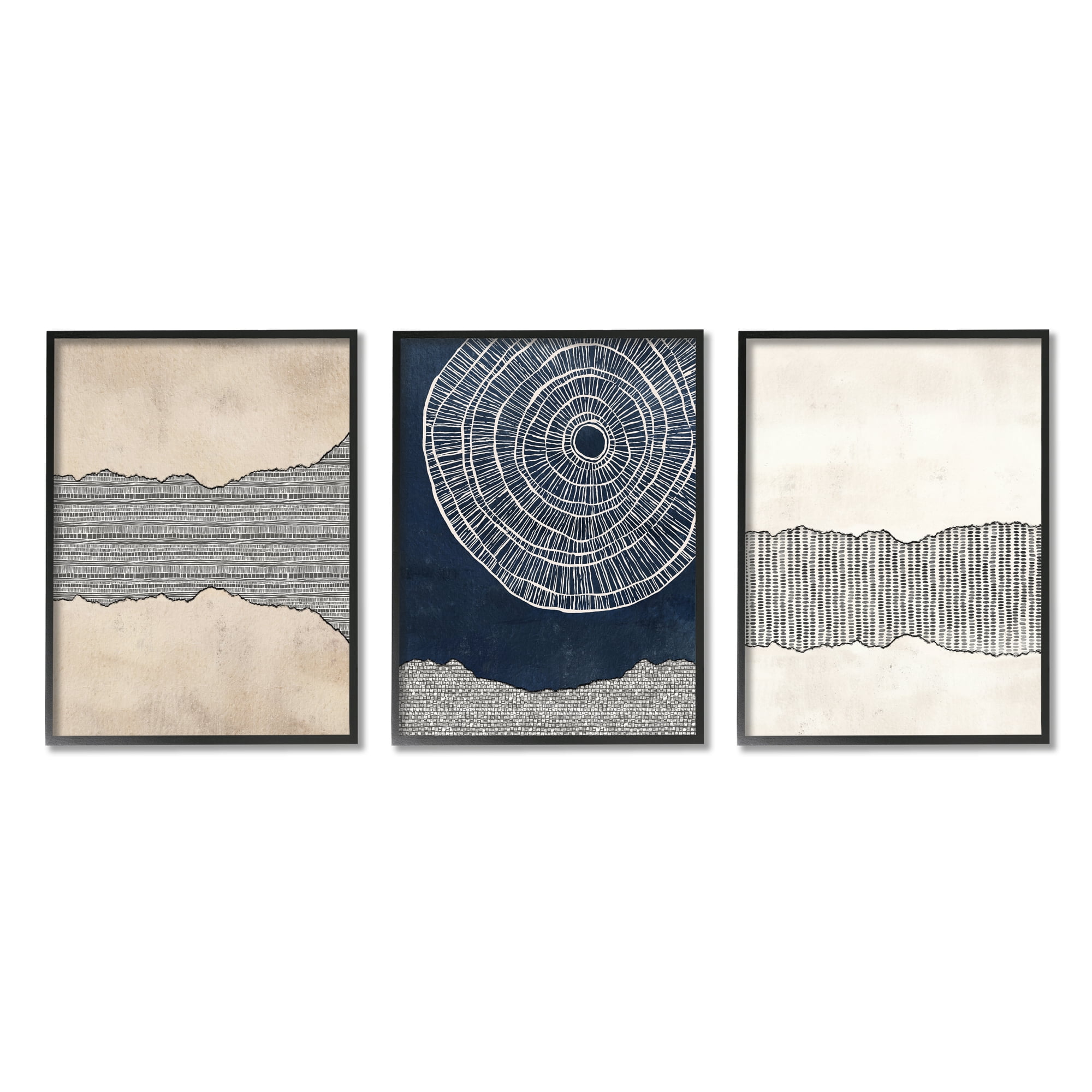 Stupell Industries Boho Muted Fractals Abstract Painting Black Framed Art Print Wall Art, 11 x 14, Set of 3