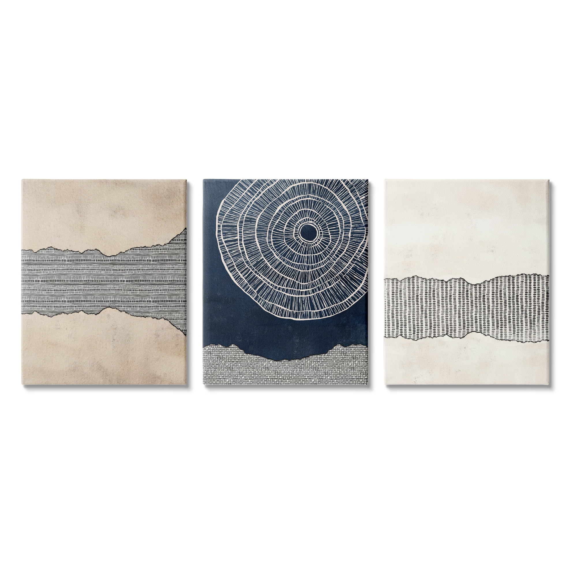 Stupell Industries Boho Muted Fractals Abstract Painting Gallery Wrapped Canvas Print Wall Art, 24 x 30, Set of 3